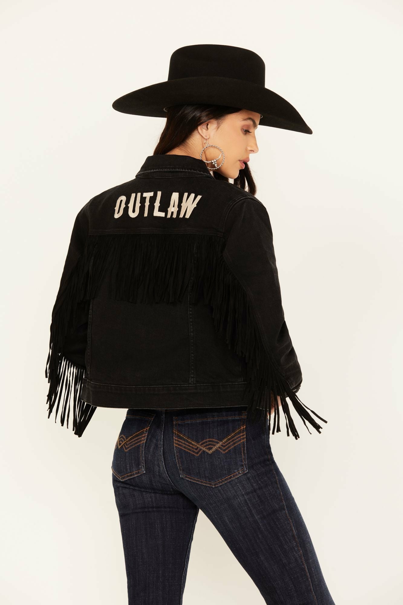 Idyllwind Outlaw Fringe Denim Trucker Jacket Black