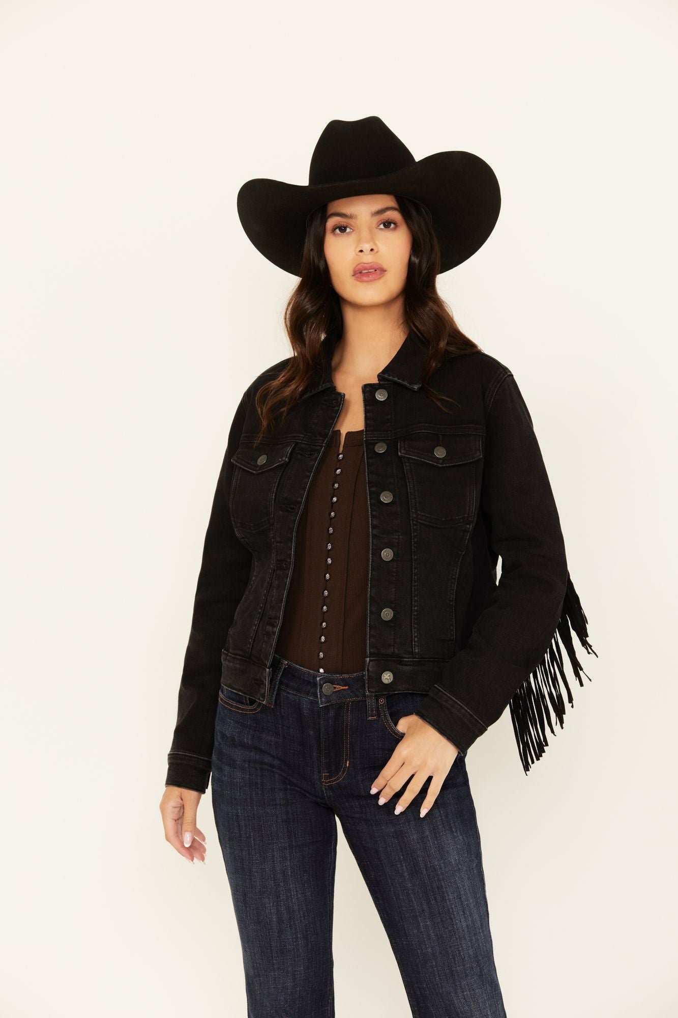 Idyllwind Outlaw Fringe Denim Trucker Jacket Black