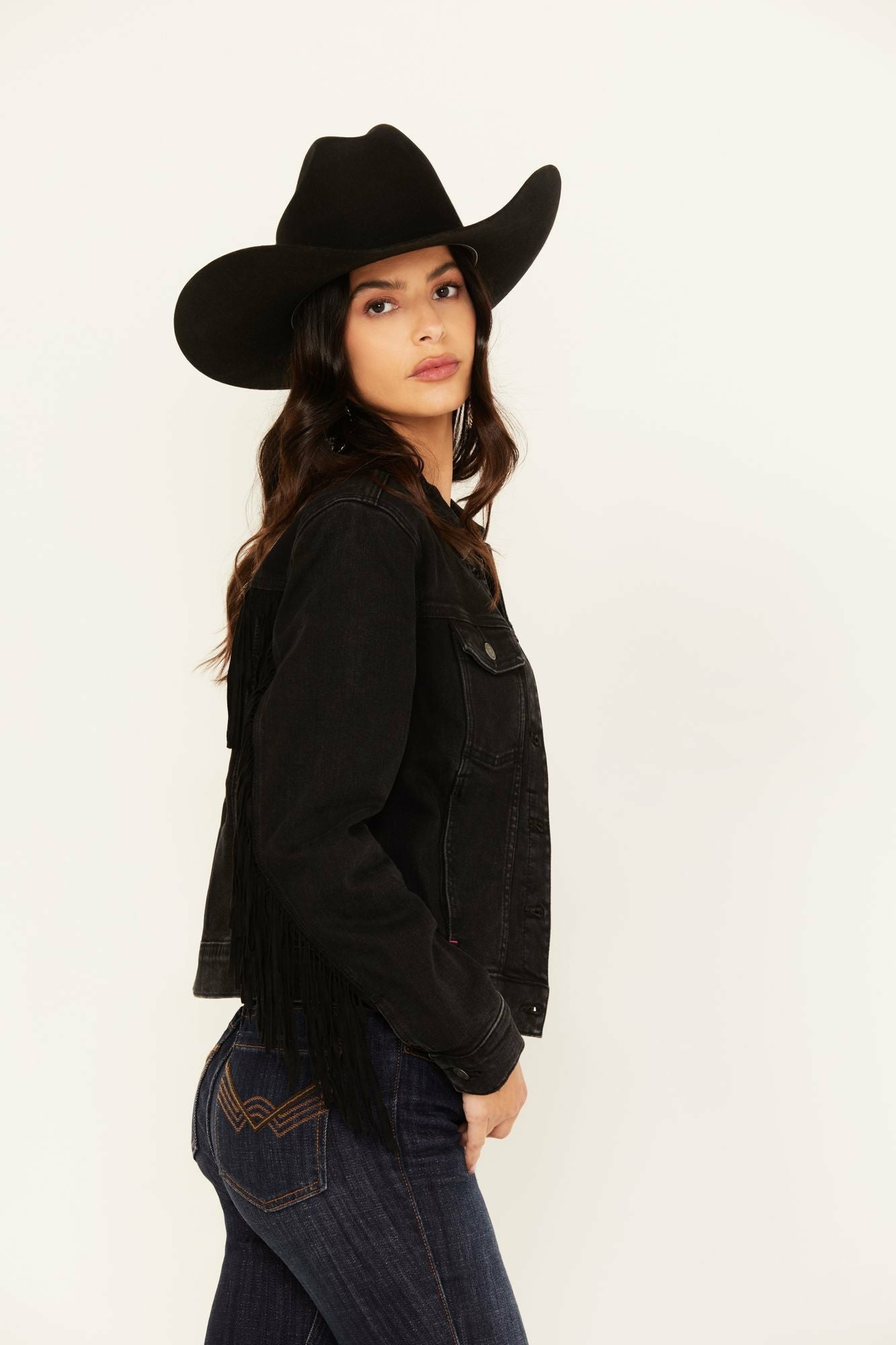 Idyllwind Outlaw Fringe Denim Trucker Jacket Black
