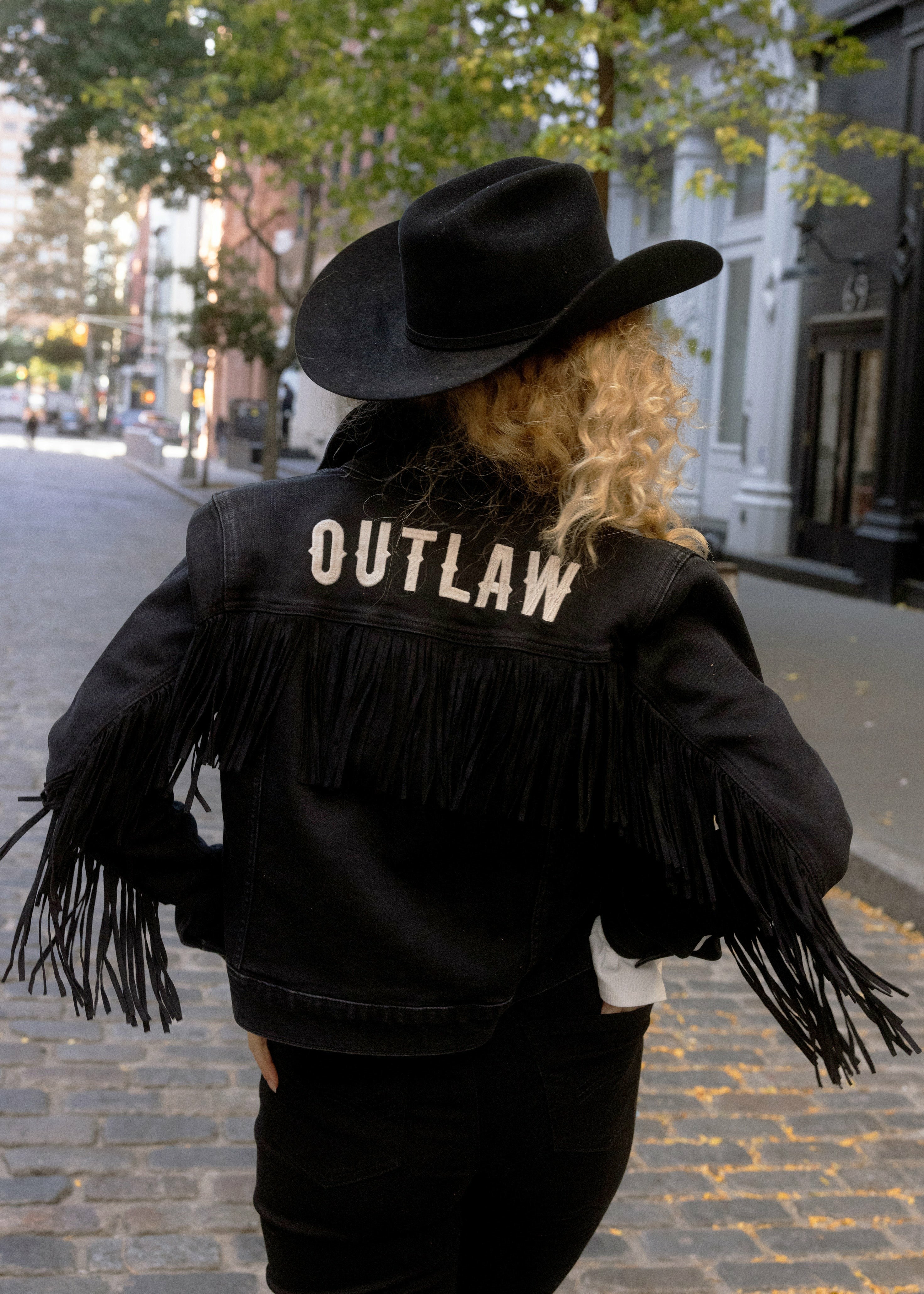 Idyllwind Outlaw Fringe Denim Trucker Jacket Black