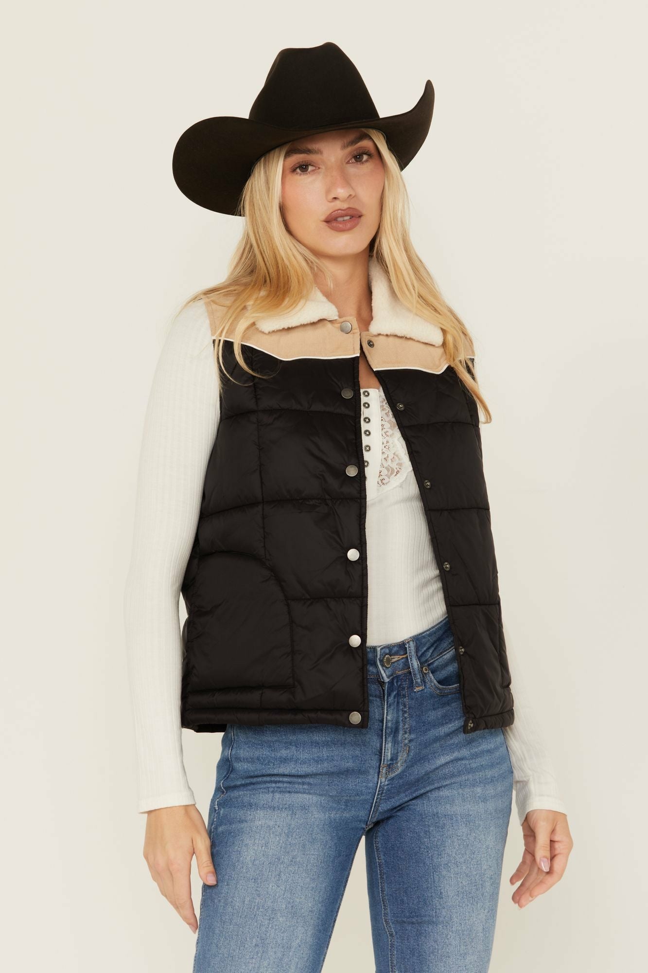Idyllwind Color Block Puffer Vest Black