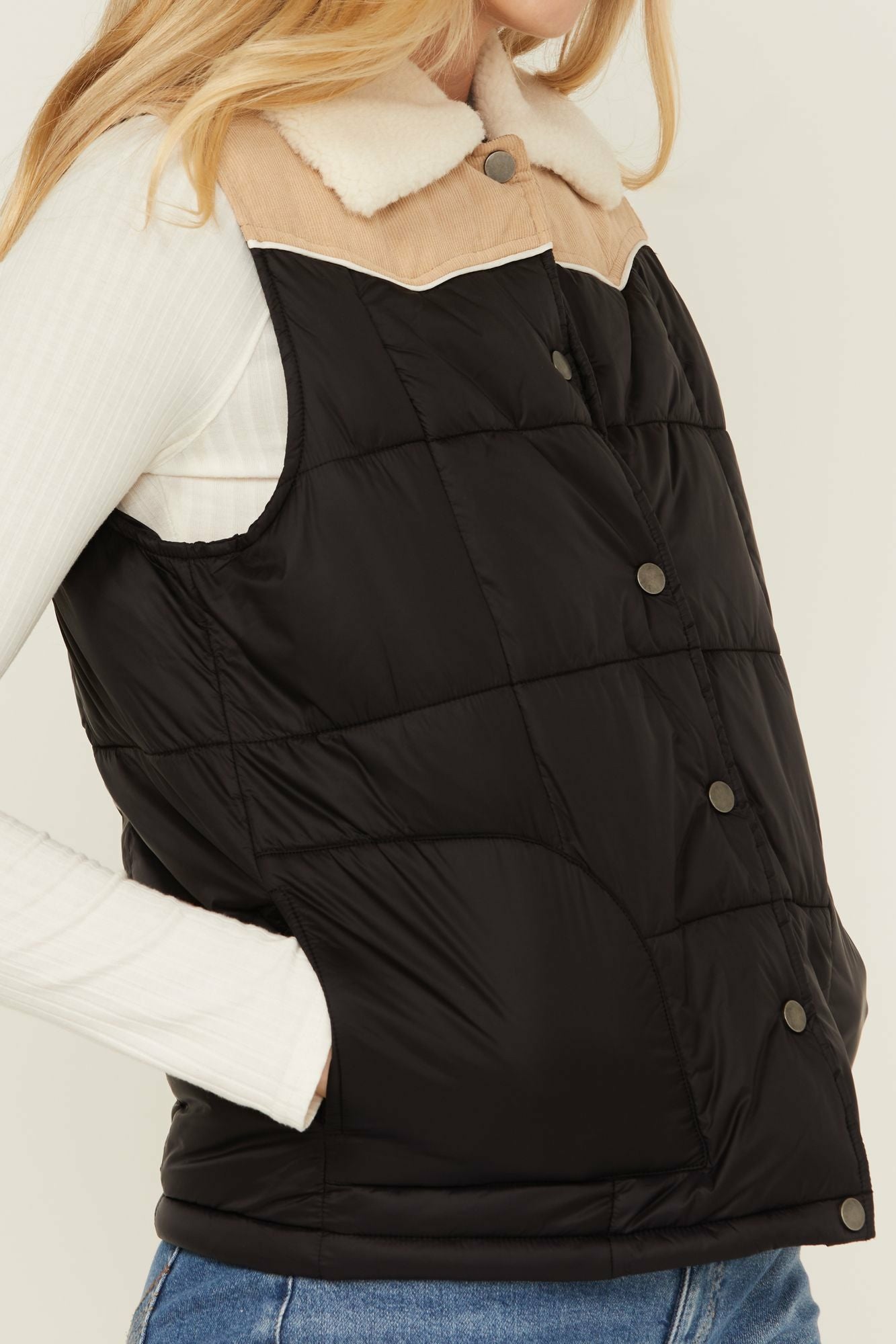 Idyllwind Color Block Puffer Vest Black