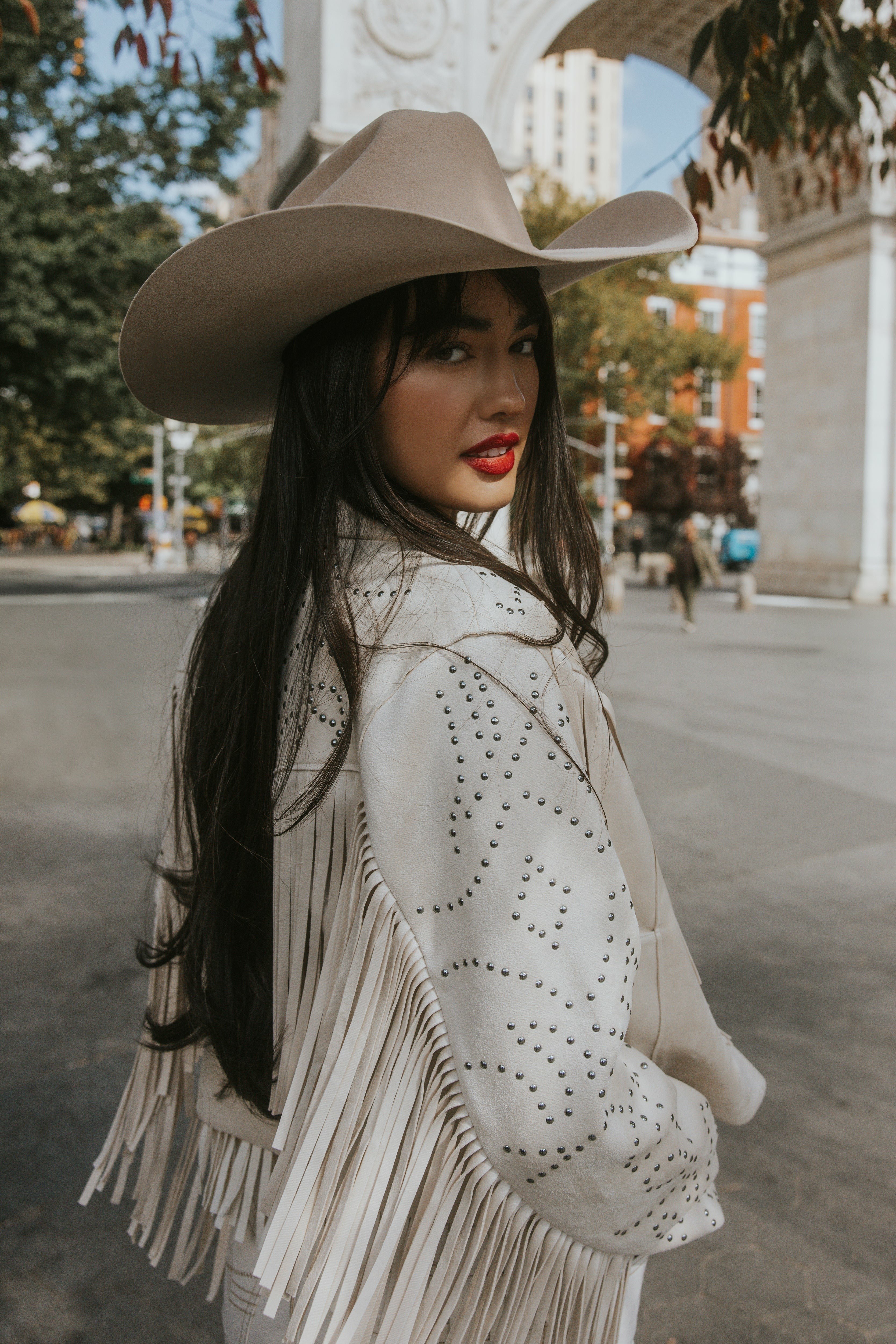 Idyllwind Blair Fringe and Studded Faux Suede Snap Jacket Off White