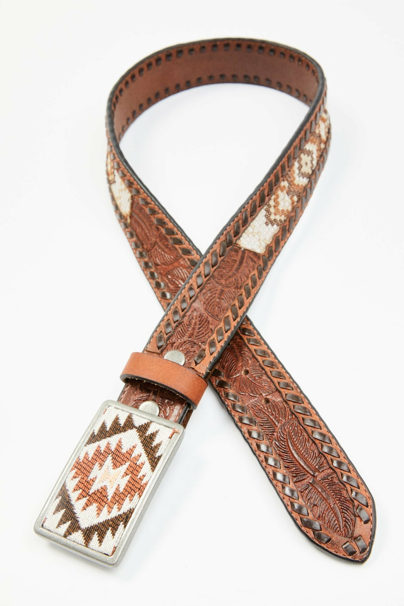 Idyllwind Tooled Southwestern Square Buckle Belt Tan