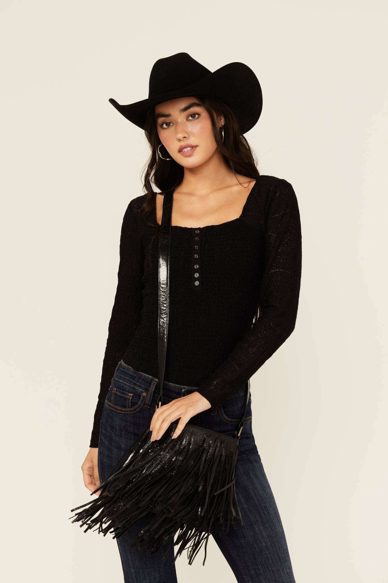 Idyllwind Camarillo Metallic Fringe Suede Crossbody Bag Black