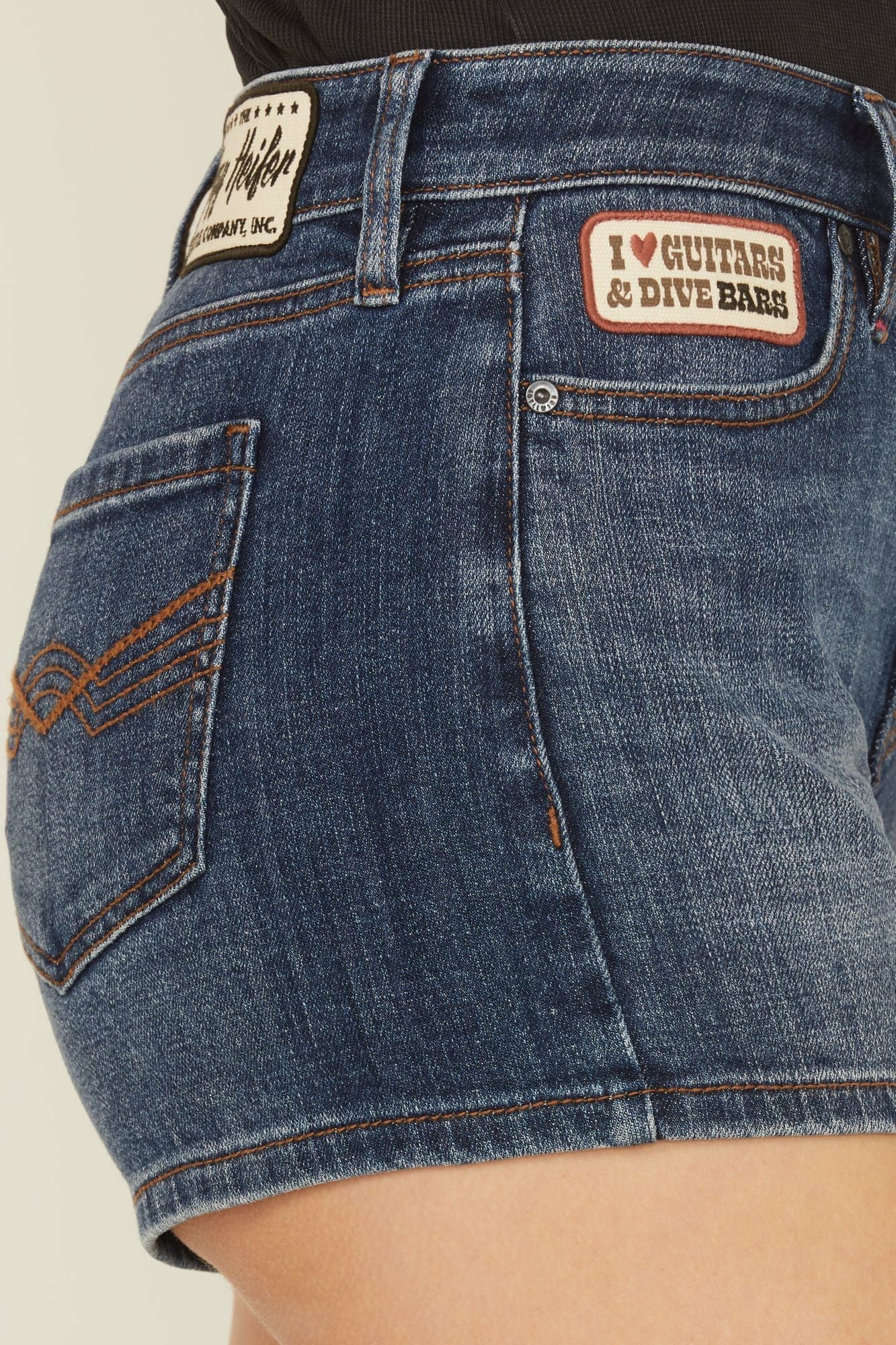 Idyllwind Ellwood Patch Dark Wash High Rise Stretch Denim Shorts Dark Wash