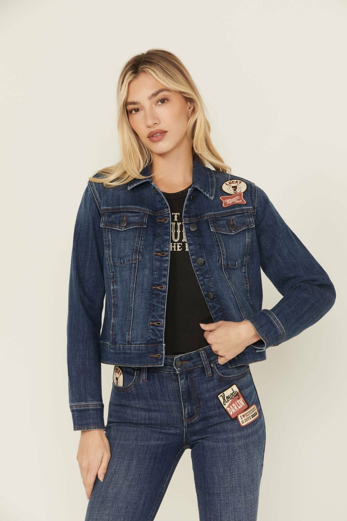 Idyllwind Ellwood Patch Denim Trucker Jacket Dark Wash