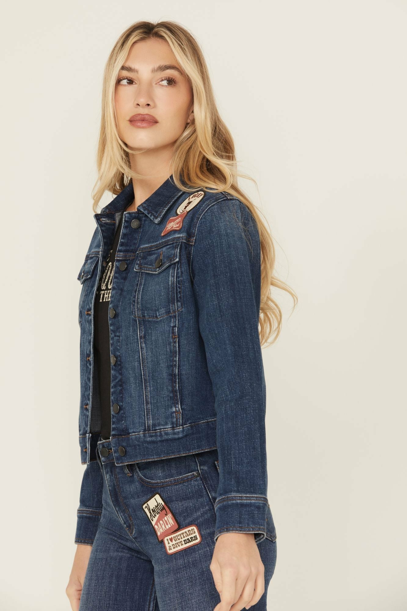 Idyllwind Ellwood Patch Denim Trucker Jacket Dark Wash