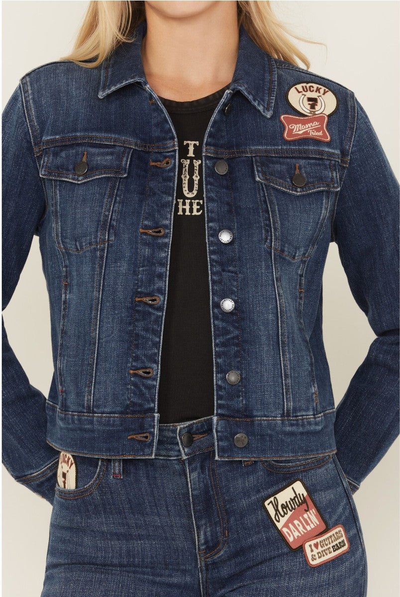 Idyllwind Ellwood Patch Denim Trucker Jacket Dark Wash