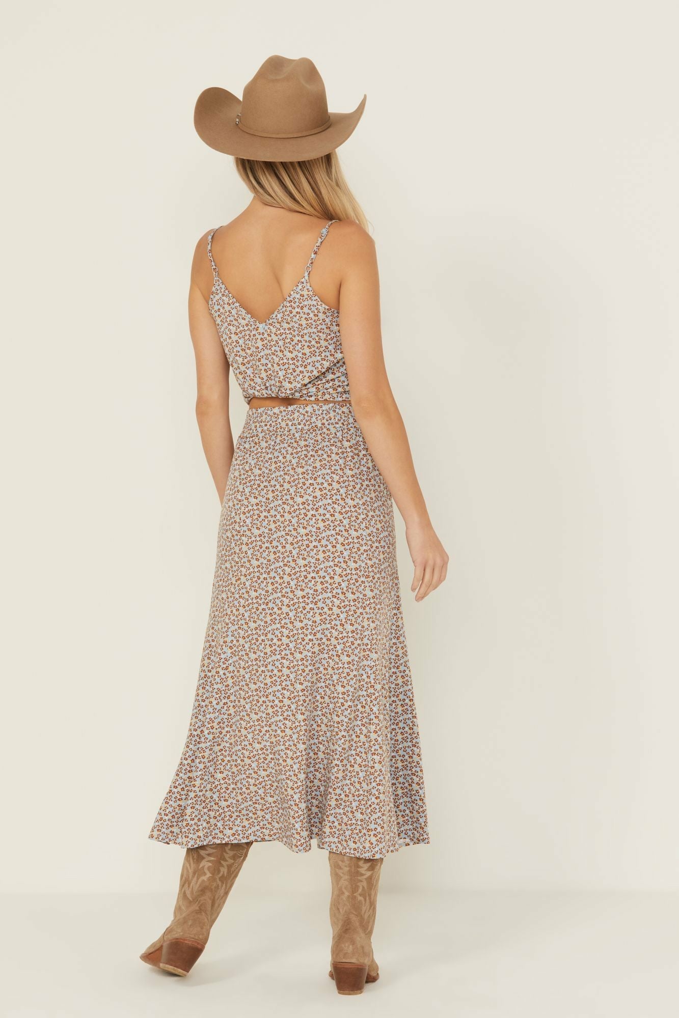 Idyllwind Richardson Floral Print Button Front Midi Skirt Light Blue