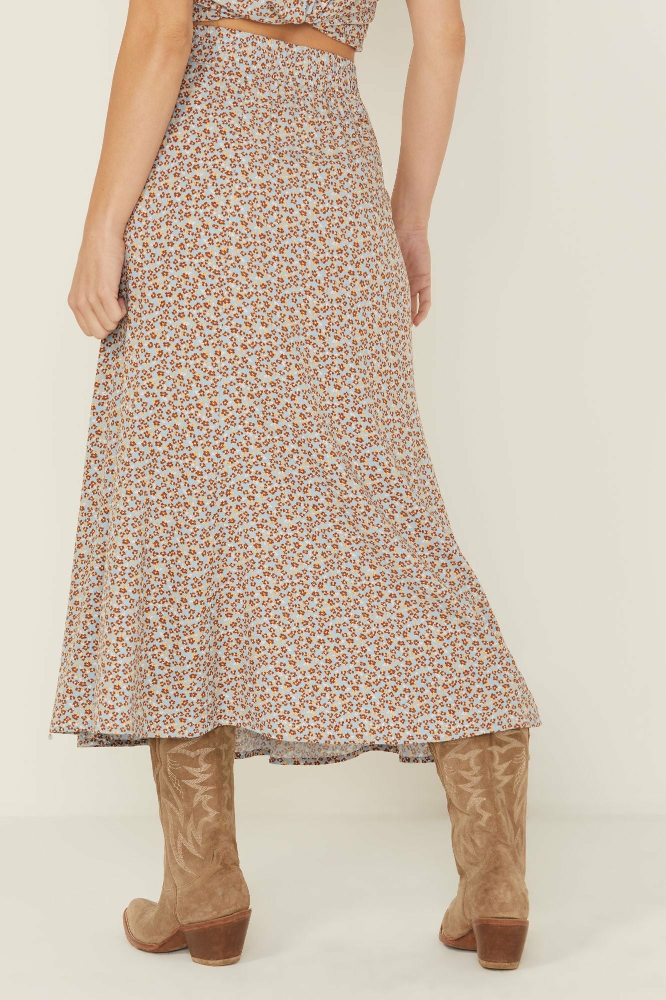 Idyllwind Richardson Floral Print Button Front Midi Skirt Light Blue