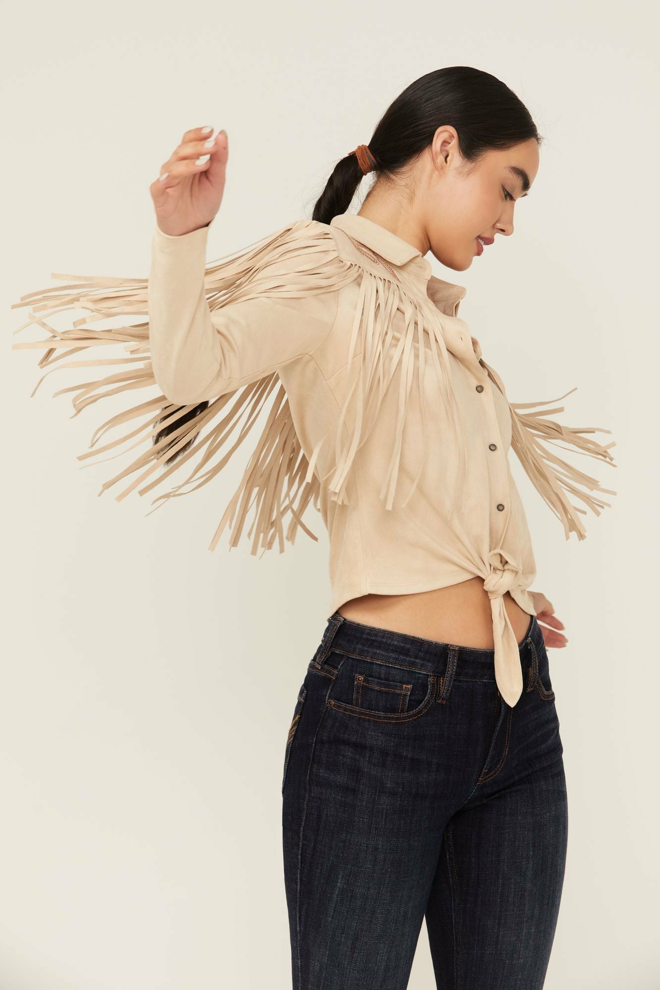 Idyllwind Fringe Embroidered Long Sleeve Button-Down Western Shirt Stone