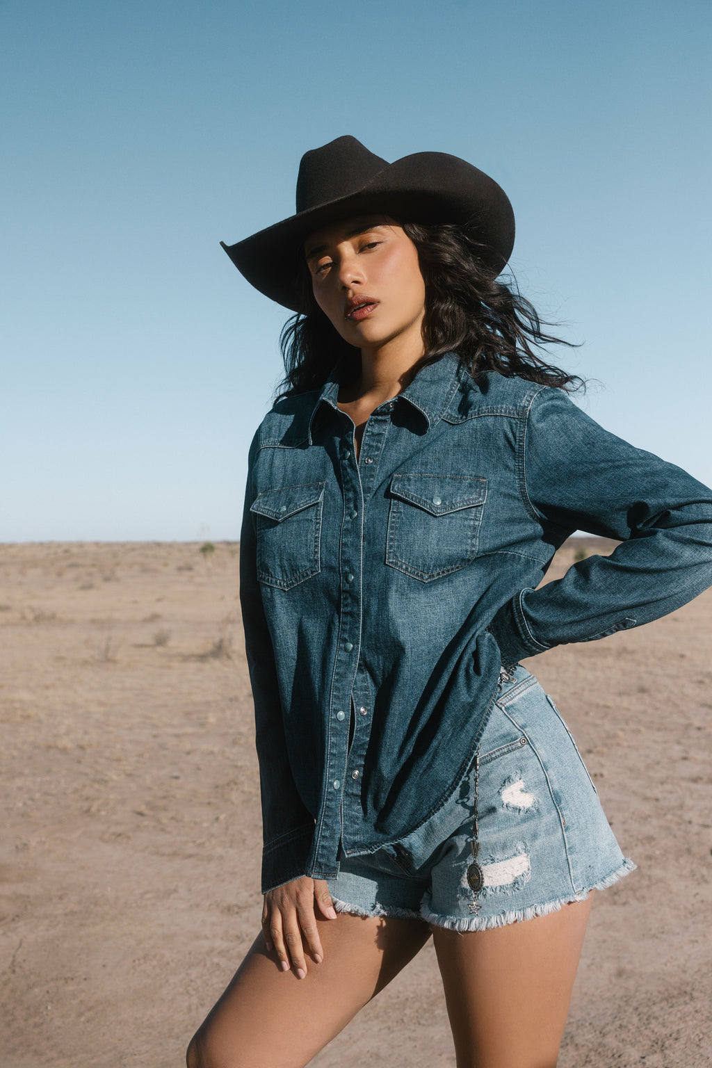 Idyllwind Abbott Dark Wash Chambray Long Sleeve Snap Western Shirt Dark Wash