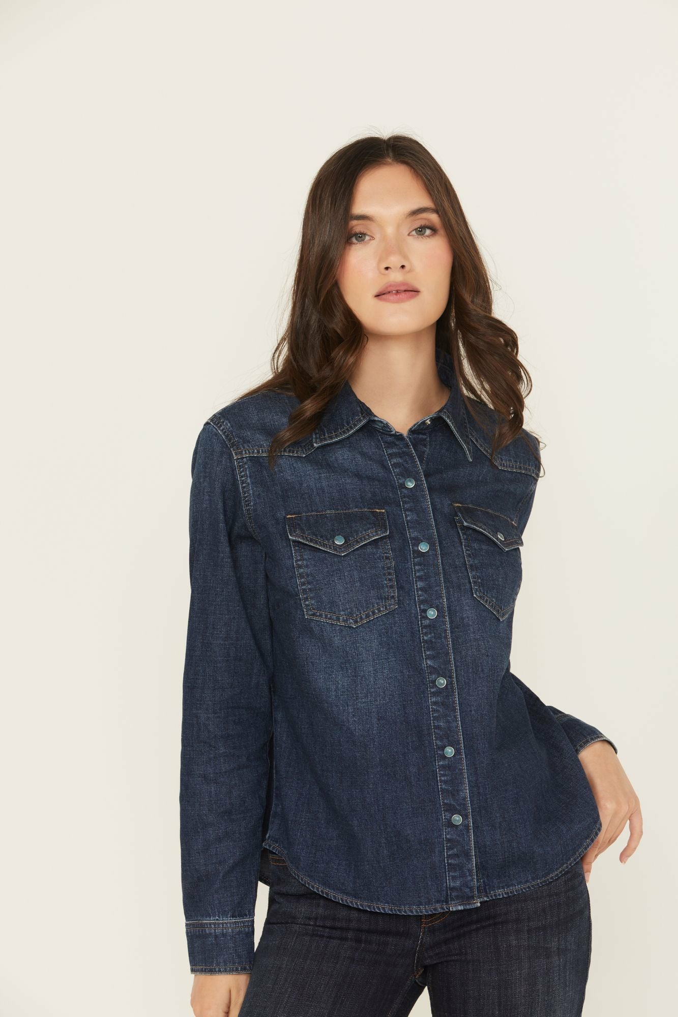 Idyllwind Abbott Dark Wash Chambray Long Sleeve Snap Western Shirt Dark Wash