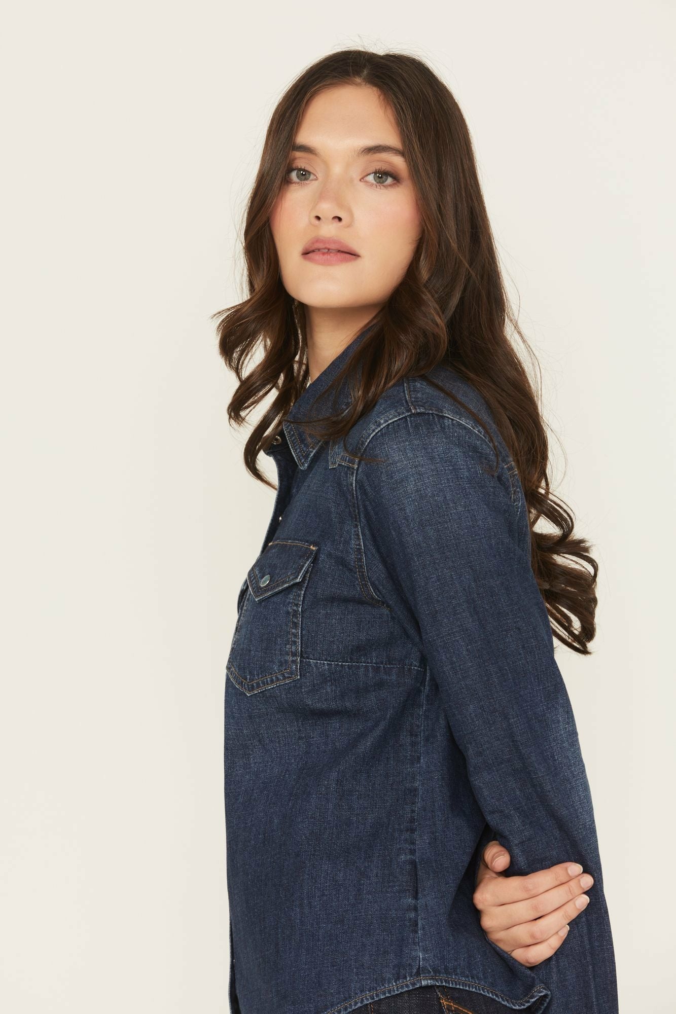 Idyllwind Abbott Dark Wash Chambray Long Sleeve Snap Western Shirt Dark Wash