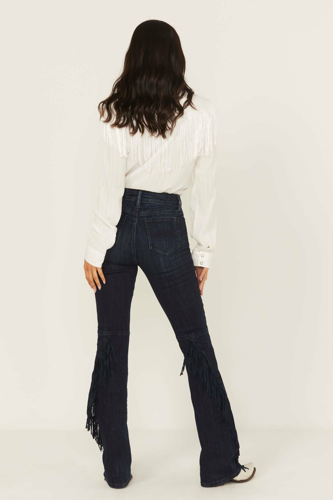 Idyllwind Allessio Dark Wash High Rise Fringe Bootcut Super Stretch Denim Jeans Dark Wash