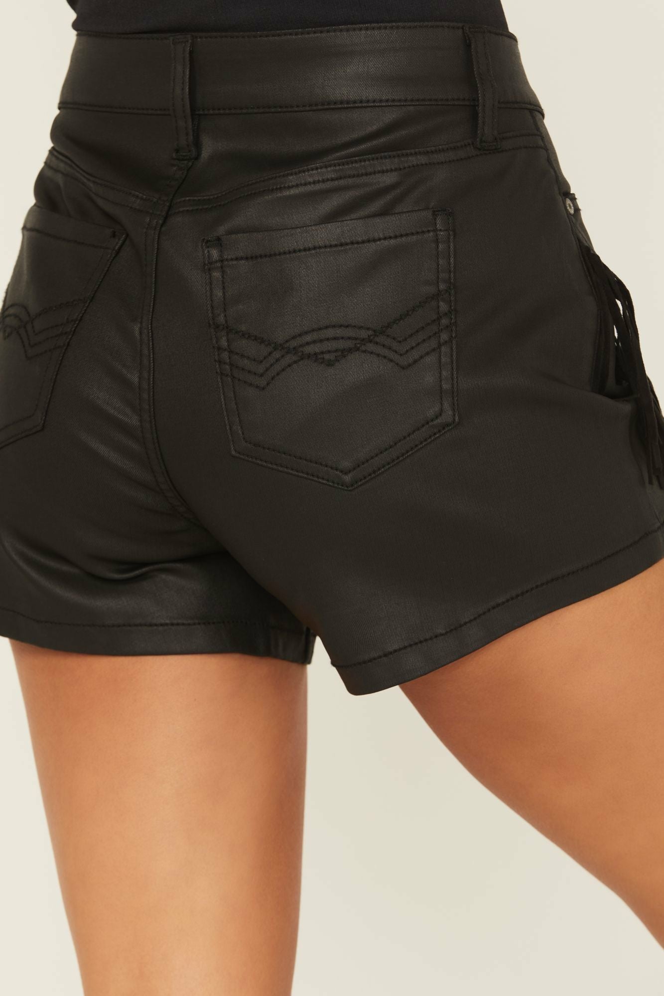 Idyllwind Bexhill Coated High Rise Fringe Super Stretch Denim Shorts Black