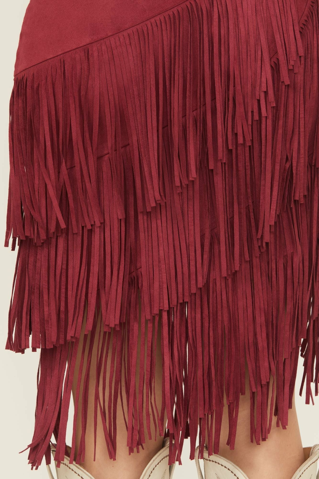 Idyllwind Tina Faux Suede Fringe Midi Skirt Maroon