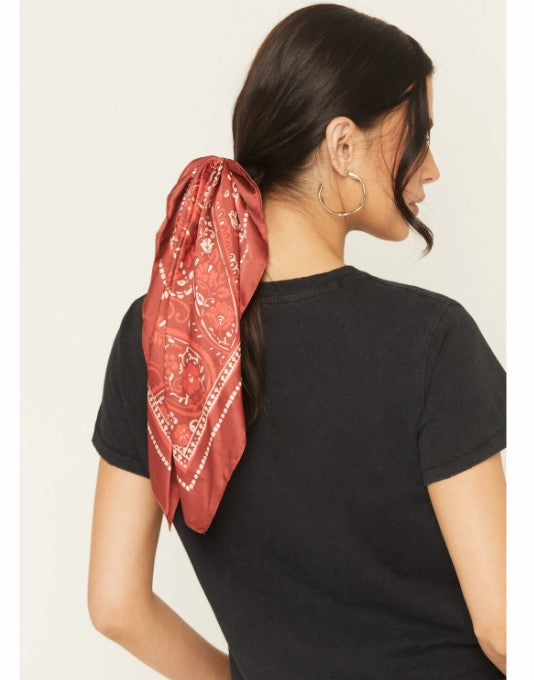 Idyllwind Peyton Bandana Print Hair Tie Set - 2 Piece Dark Red