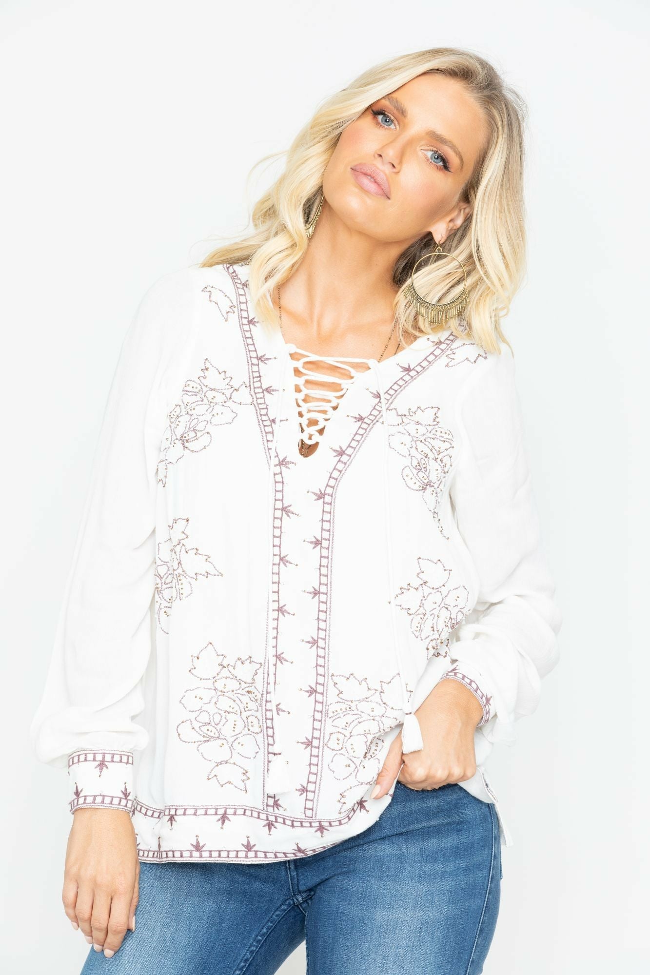 Idyllwind Homegrown Lace Up Tunic Top Ivory