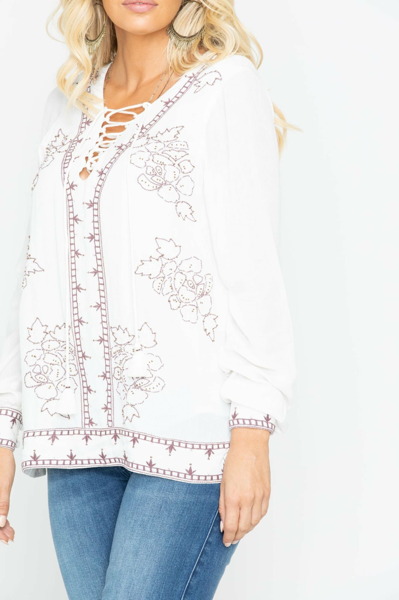 Idyllwind Homegrown Lace Up Tunic Top Ivory