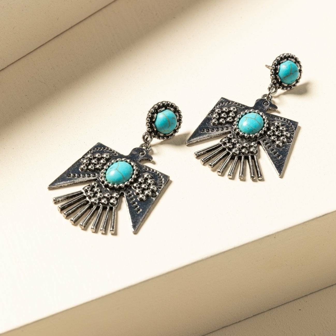 Idyllwind Turquoise Beaded Thunderbird Earrings Silver