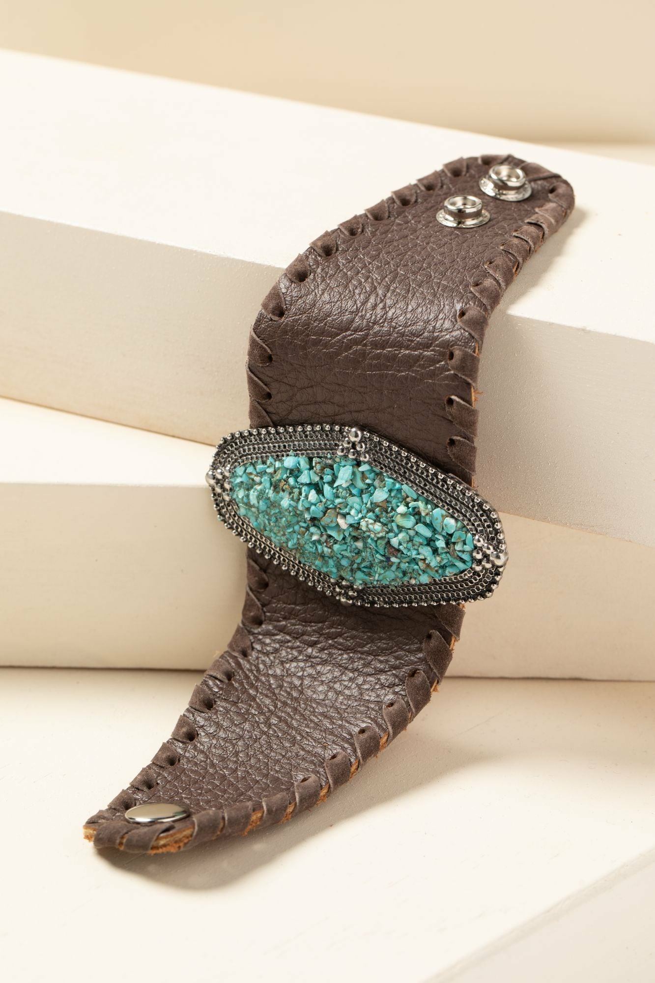 Idyllwind Leather And Gem Cuff Bracelet Brown