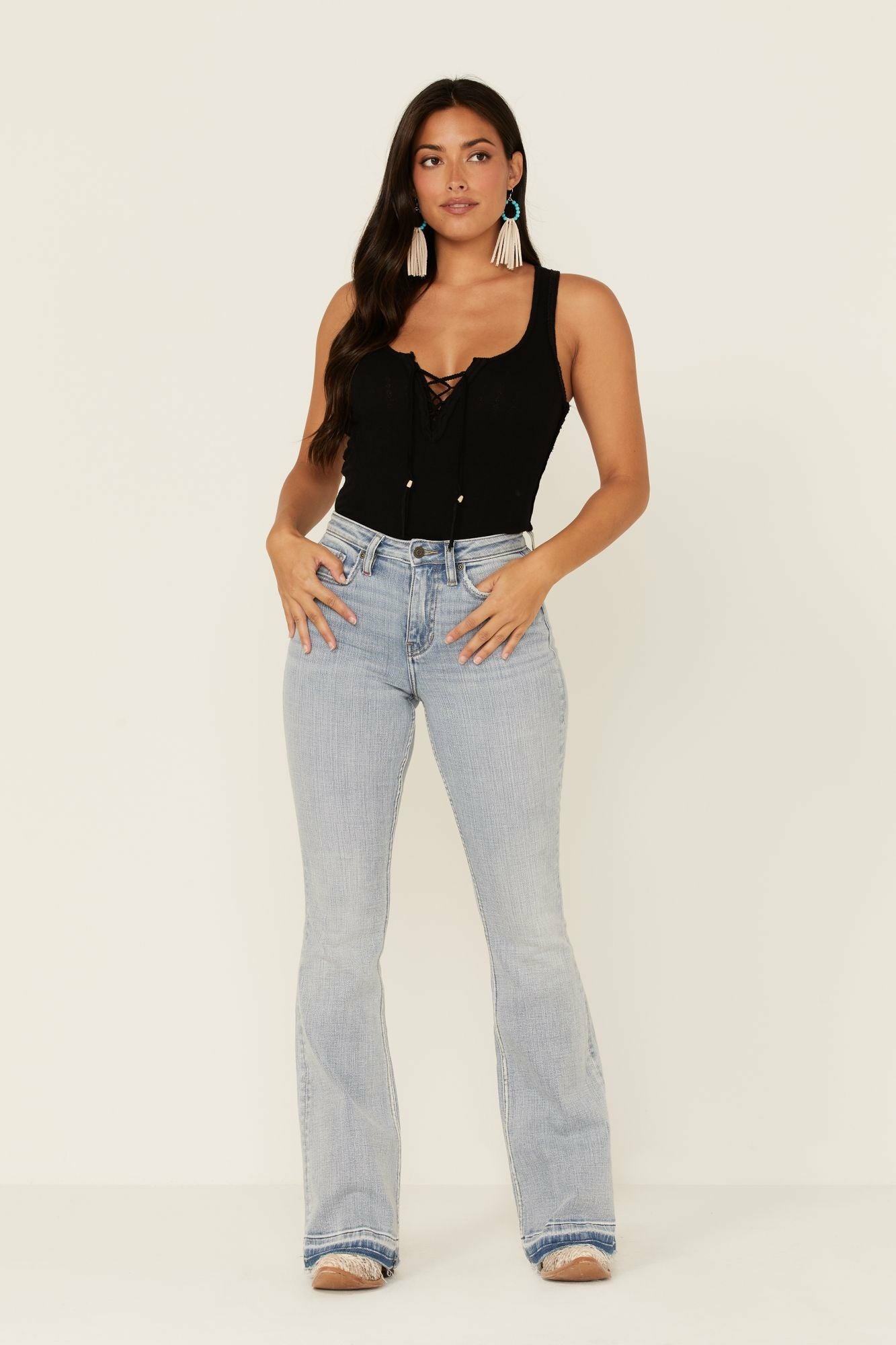 Idyllwind Light Wash Mustang High Risin Released Hem Flare Jeans Light Blue