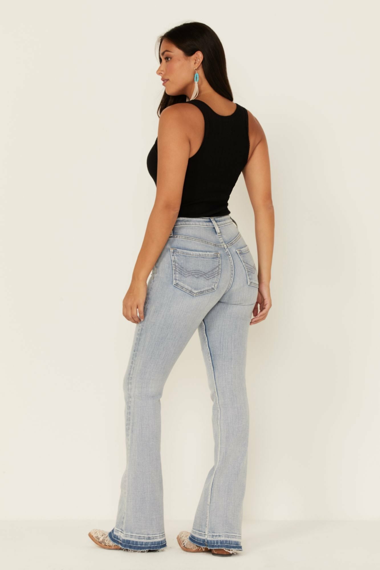 Idyllwind Light Wash Mustang High Risin Released Hem Flare Jeans Light Blue