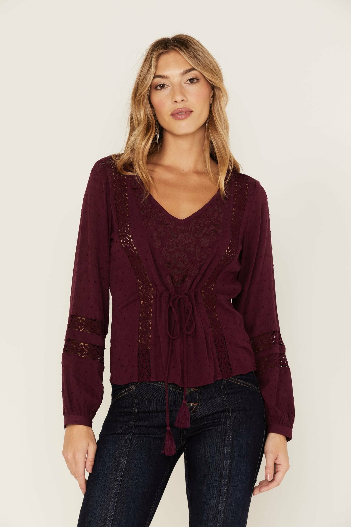 Idyllwind Romance Floral Embroidered Swiss Dot Blouse Black