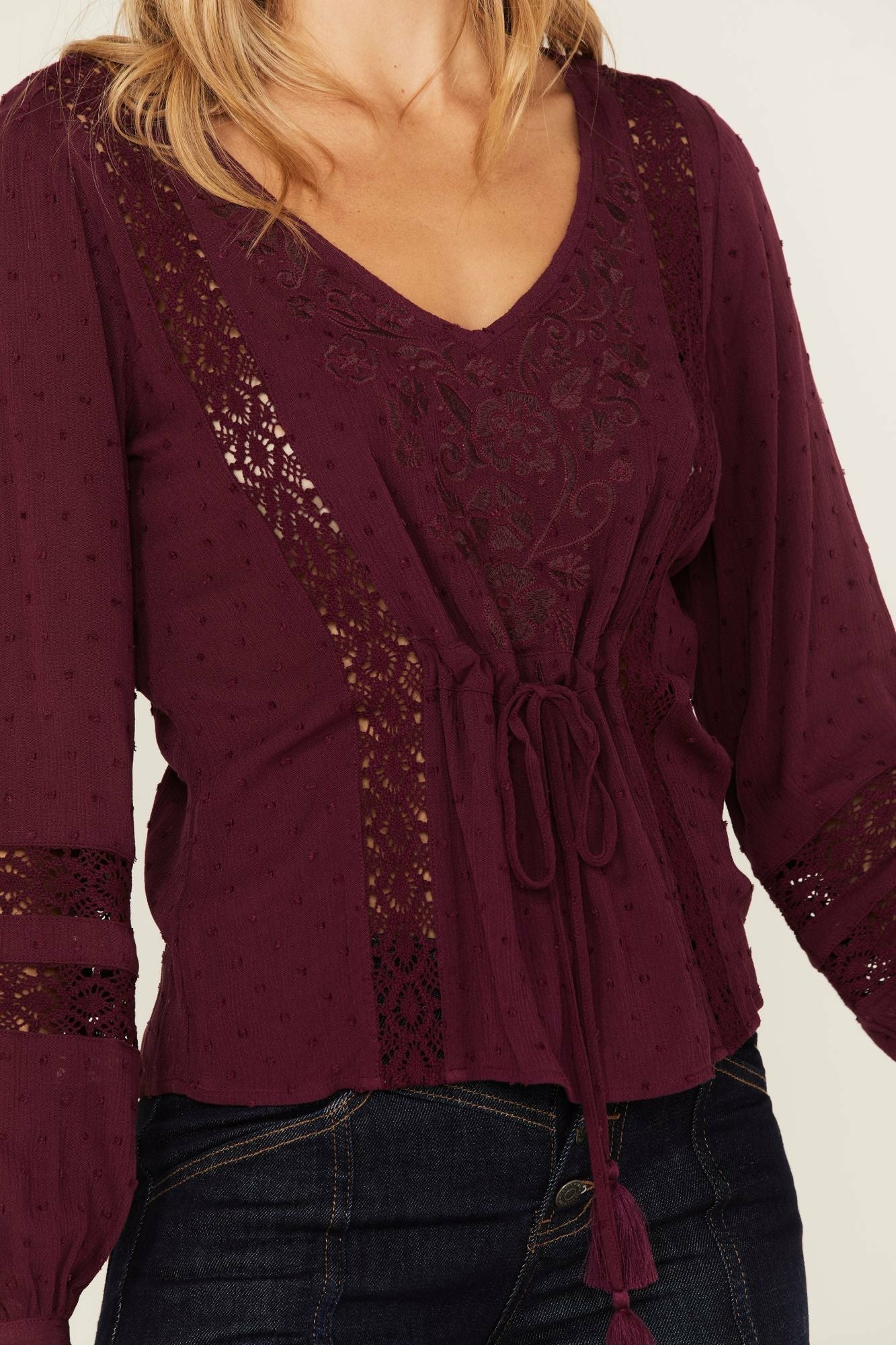 Idyllwind Romance Floral Embroidered Swiss Dot Blouse Black