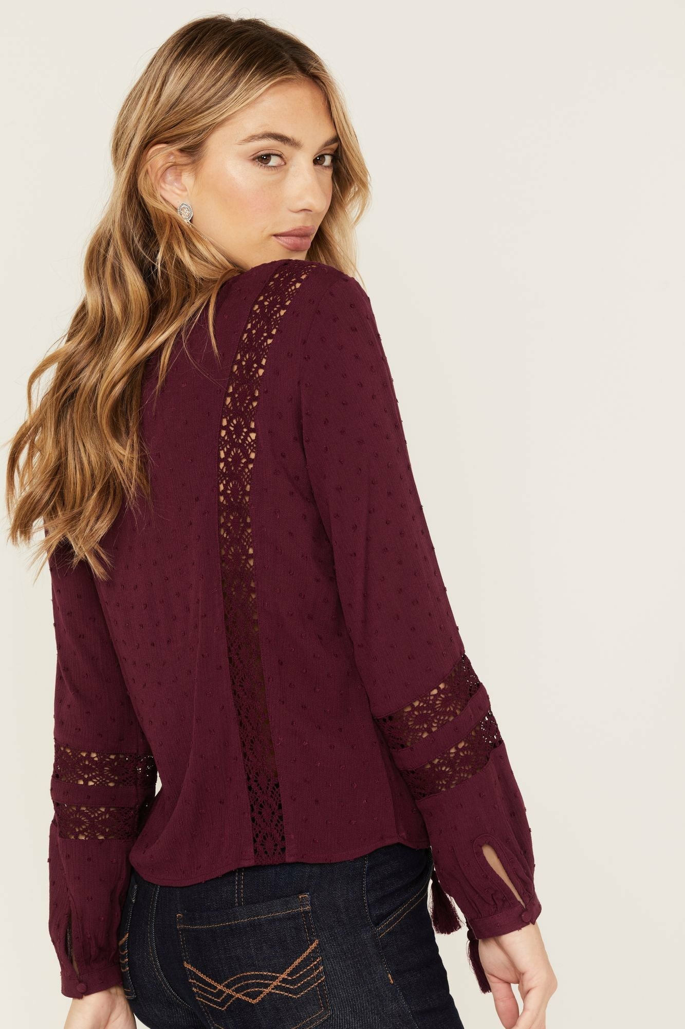 Idyllwind Romance Floral Embroidered Swiss Dot Blouse Black