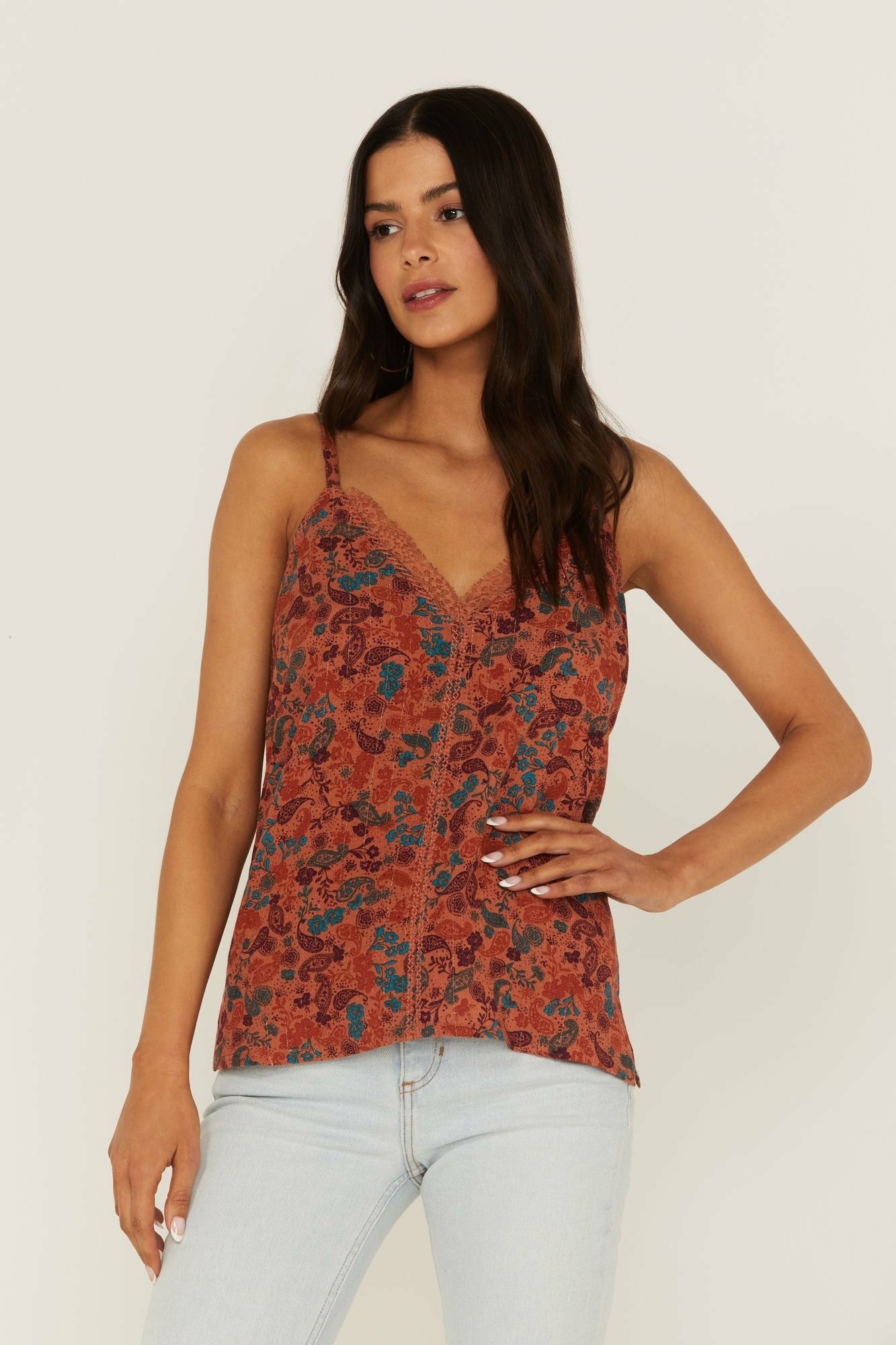 Idyllwind Lurex Little Lace Tank Top Pecan