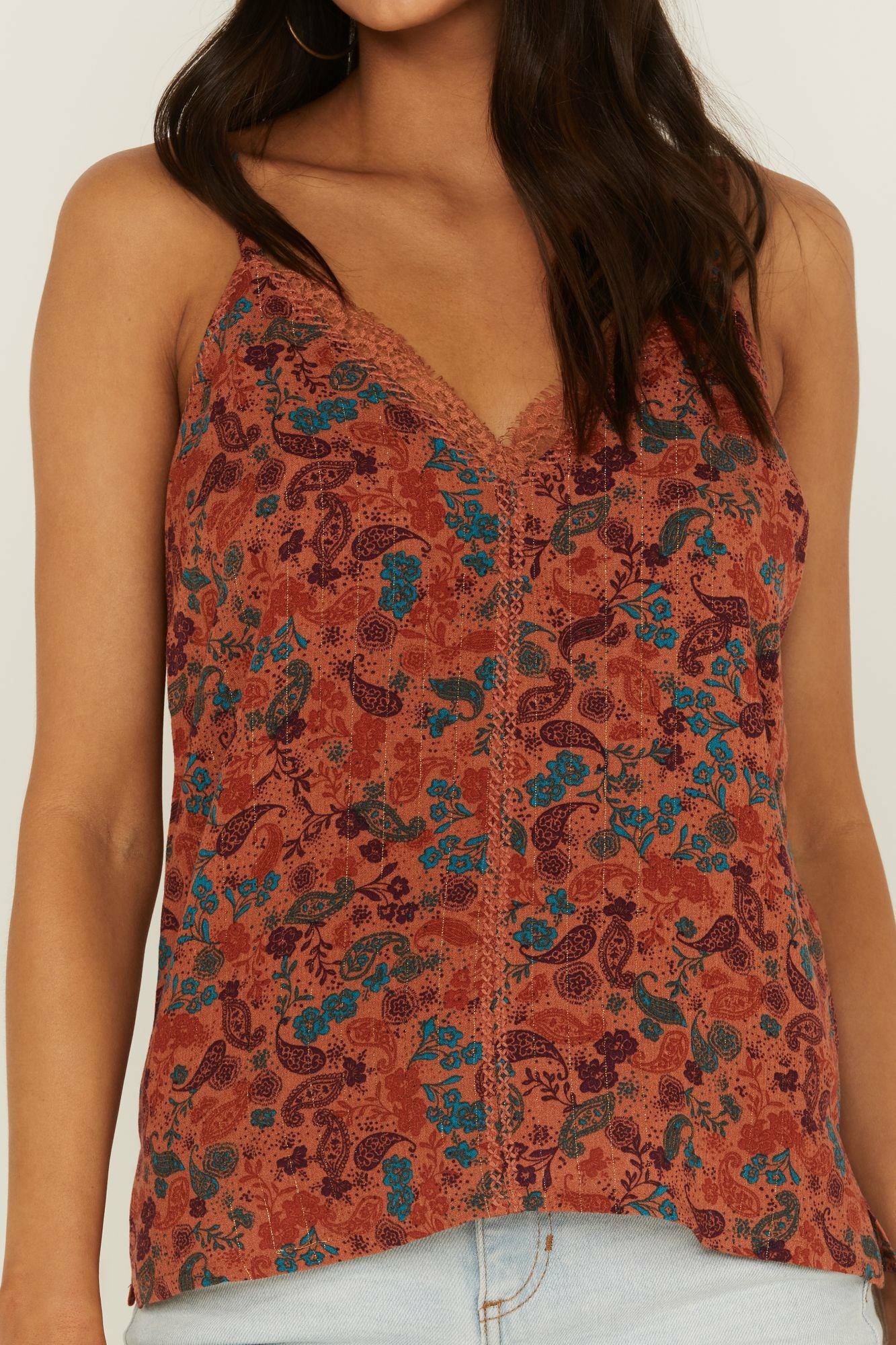 Idyllwind Lurex Little Lace Tank Top Pecan