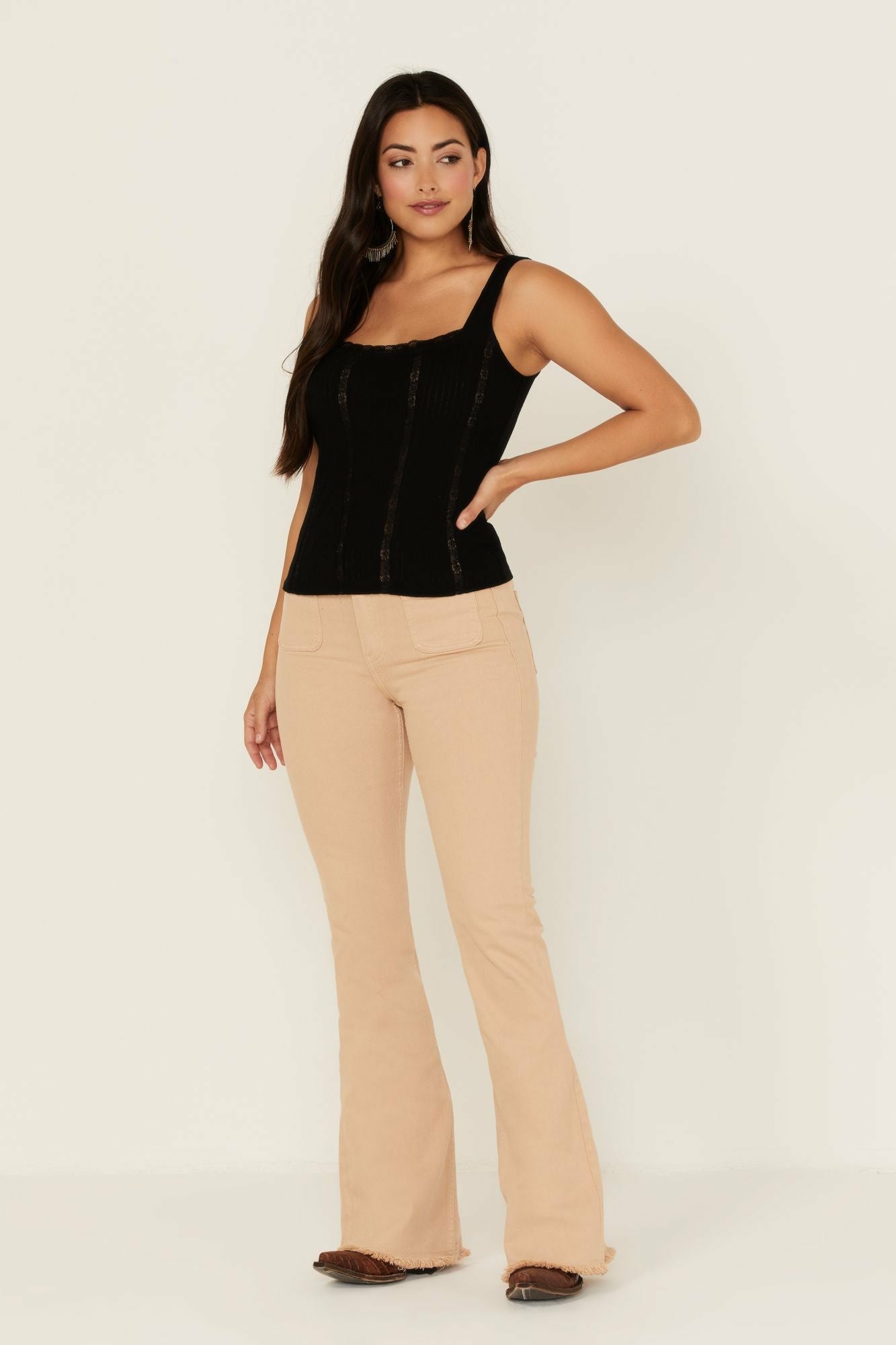 Idyllwind Sparrow Pointelle Rib Lace Tank Top Black