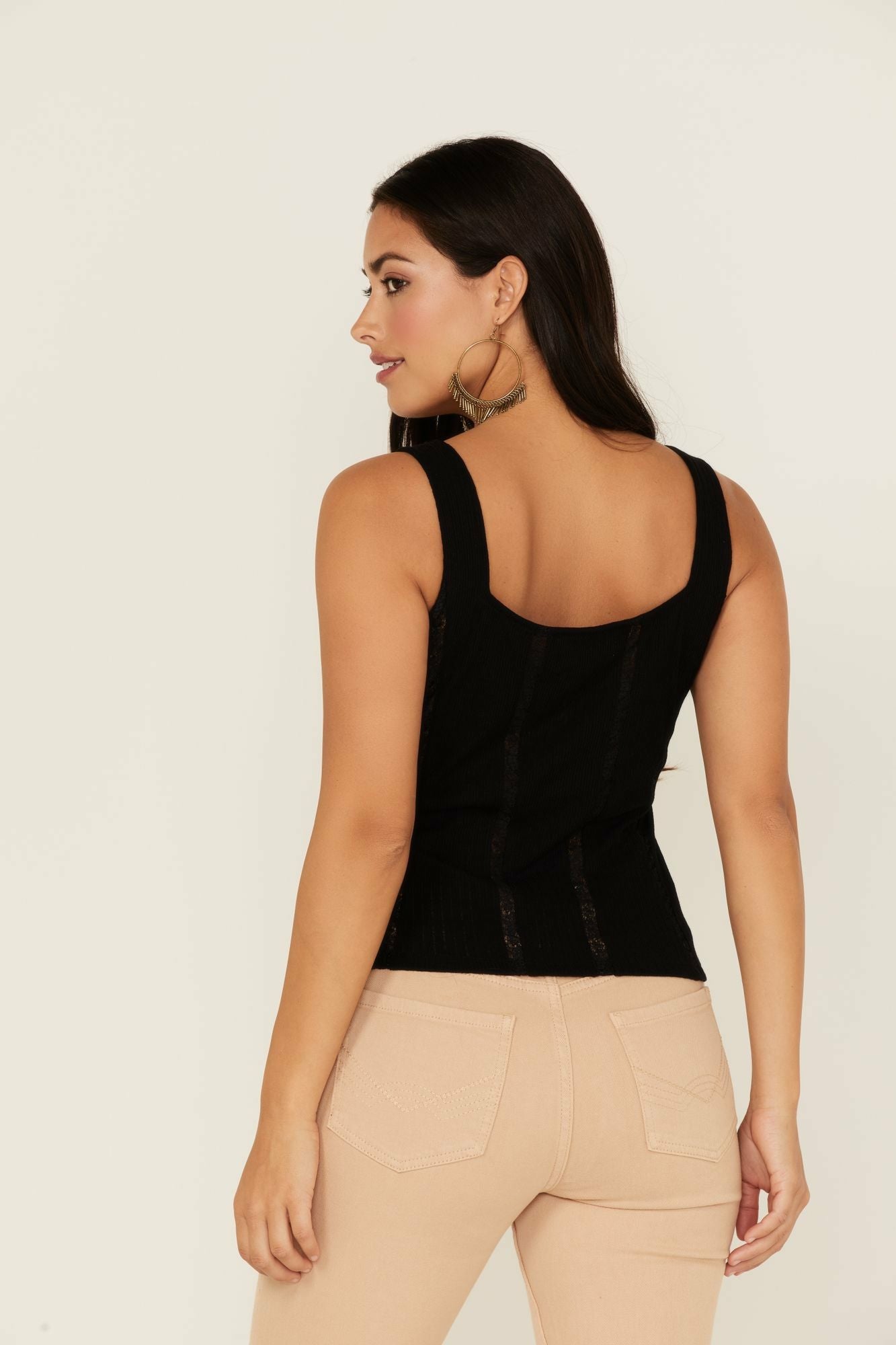 Idyllwind Sparrow Pointelle Rib Lace Tank Top Black