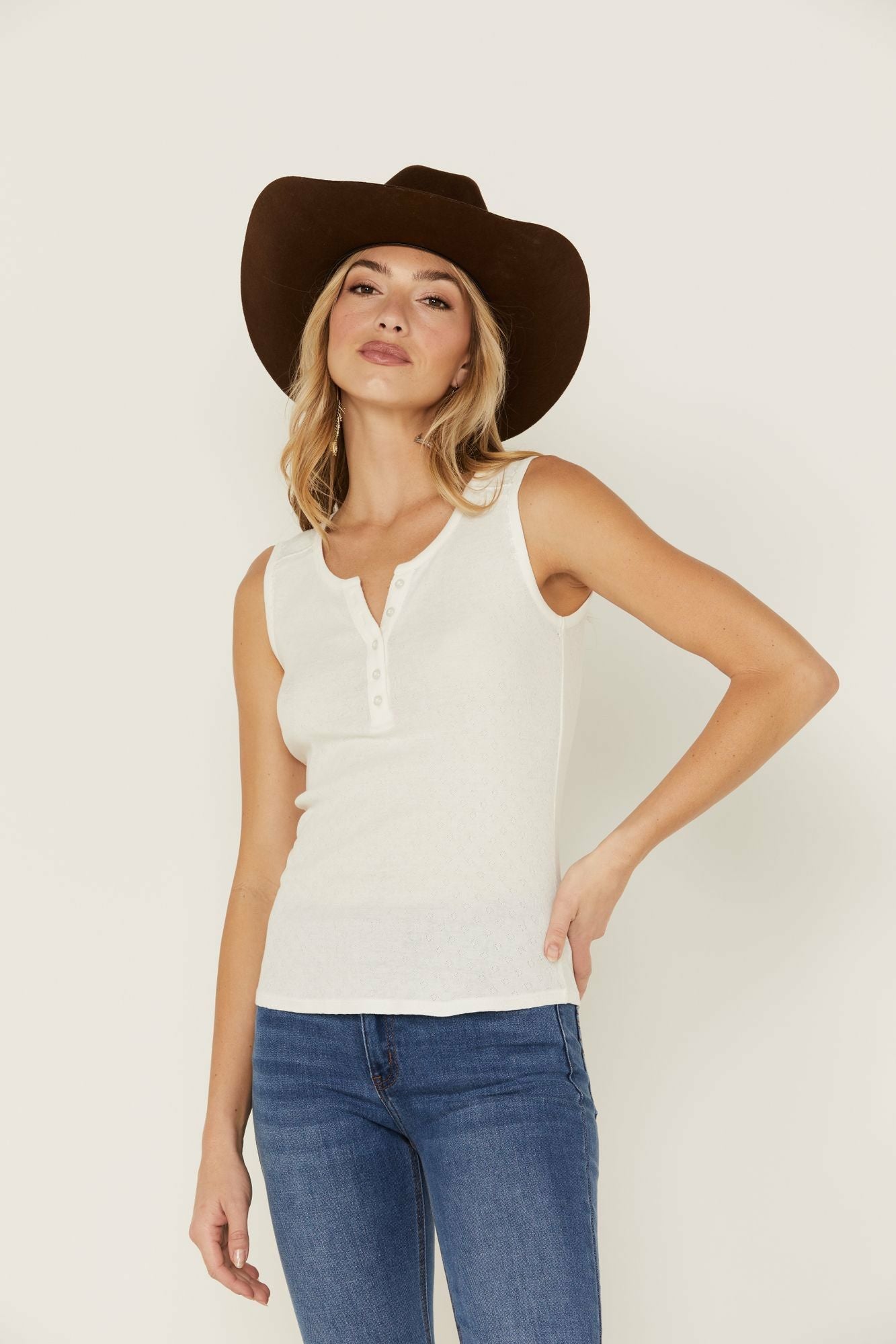 Idyllwind Hillside Road Henley Tank Top Ivory