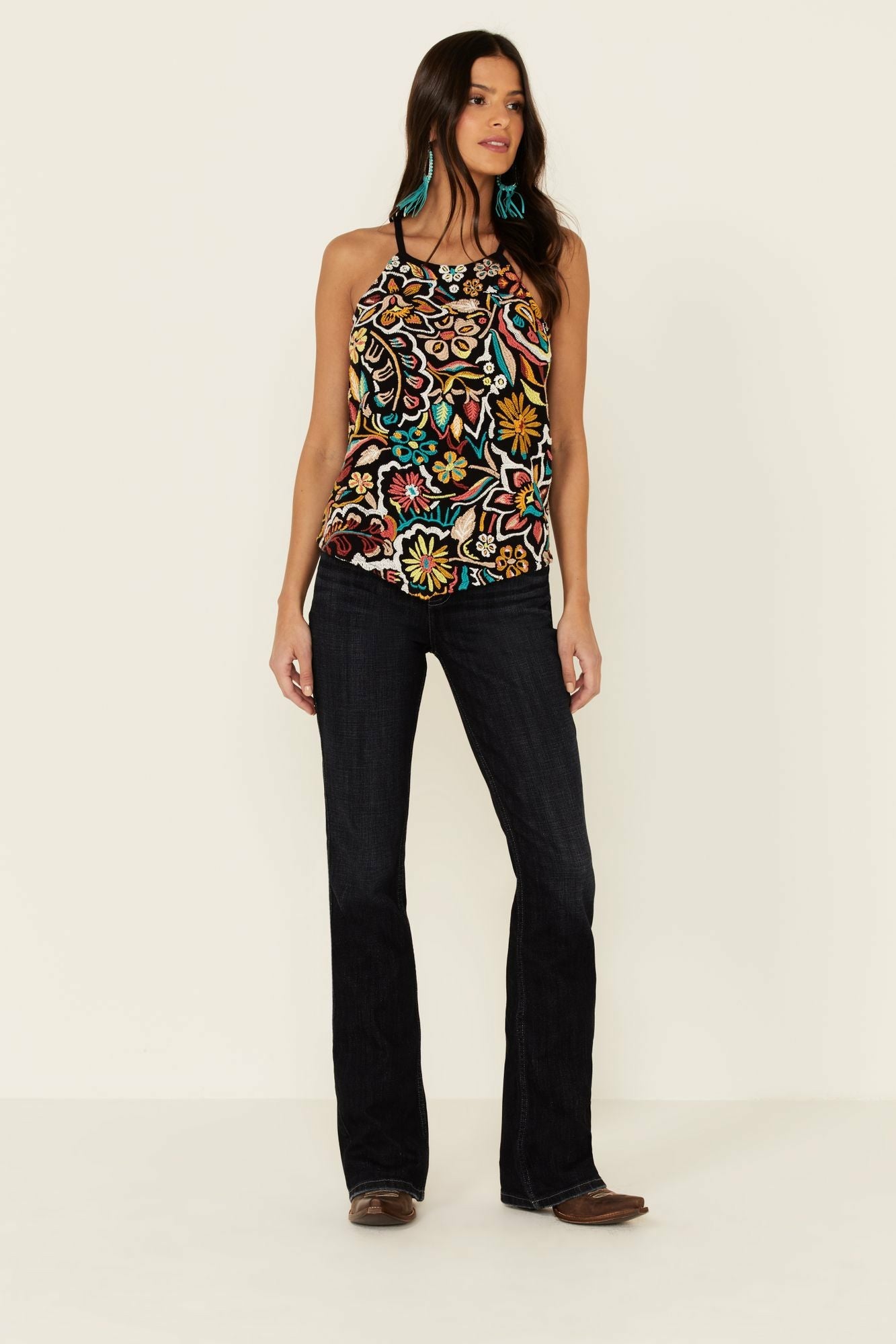 Idyllwind Floral Haze Tank Top Turquoise