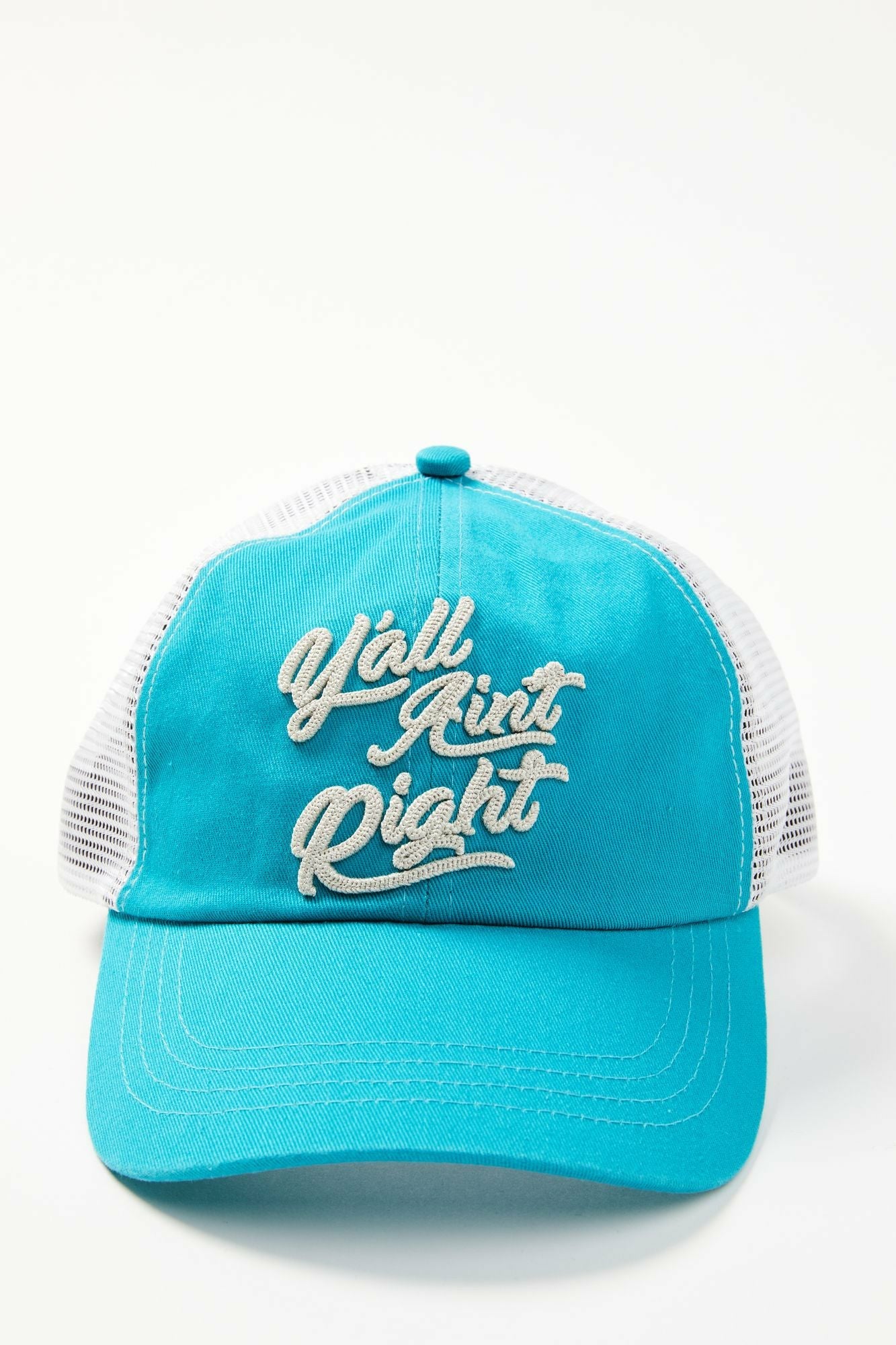 Idyllwind Y'all Ain't Right Embroidered Mesh Back Baseball Hat Turquoise