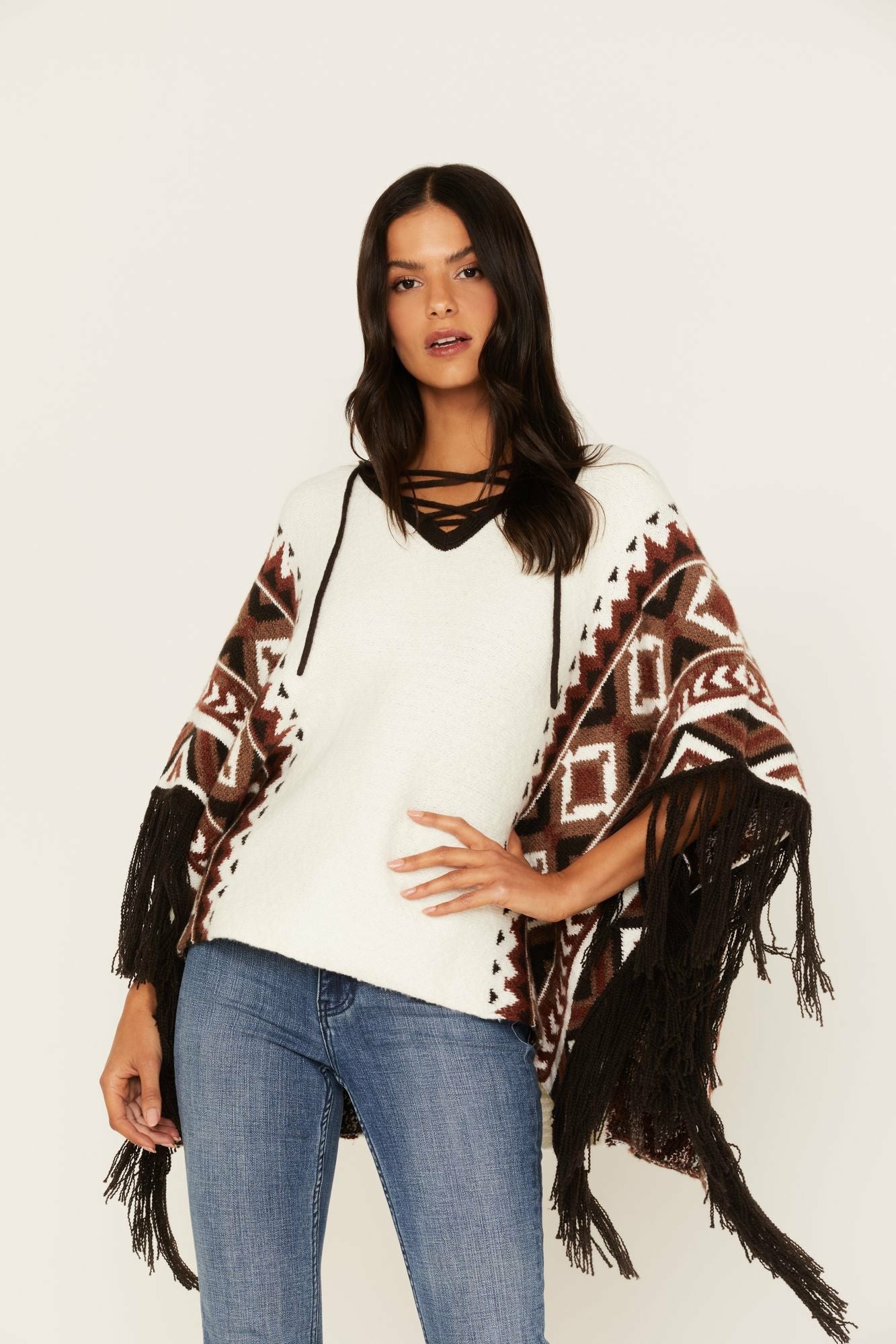 Idyllwind Southwestern Knit Poncho Sweater Tan