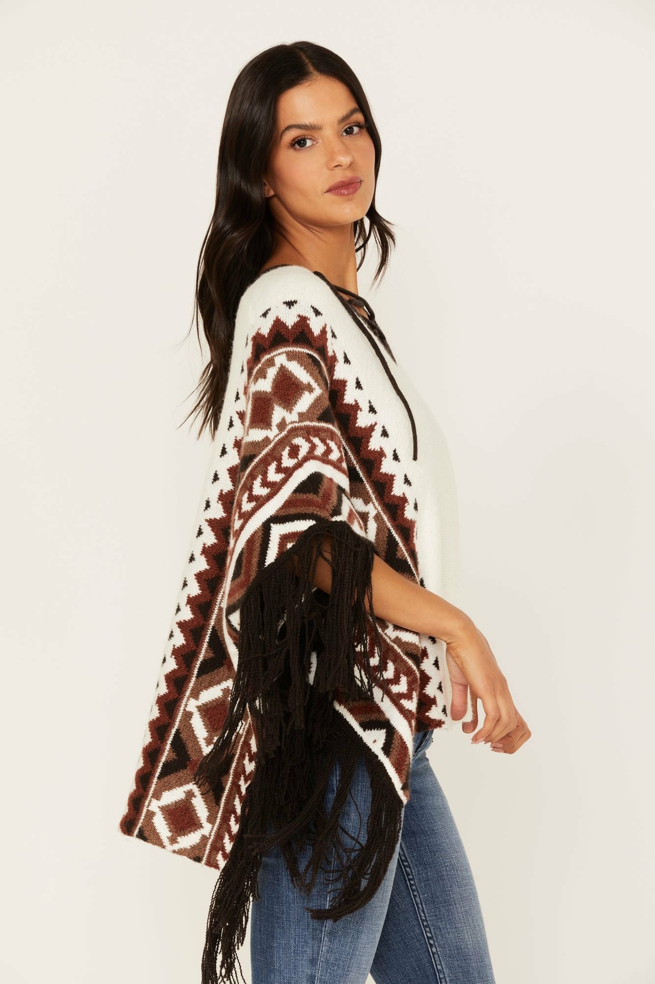 Idyllwind Southwestern Knit Poncho Sweater Tan
