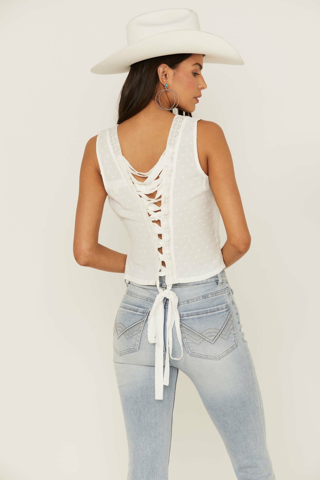 Idyllwind Quail Ridge Lace Back Tank Top White