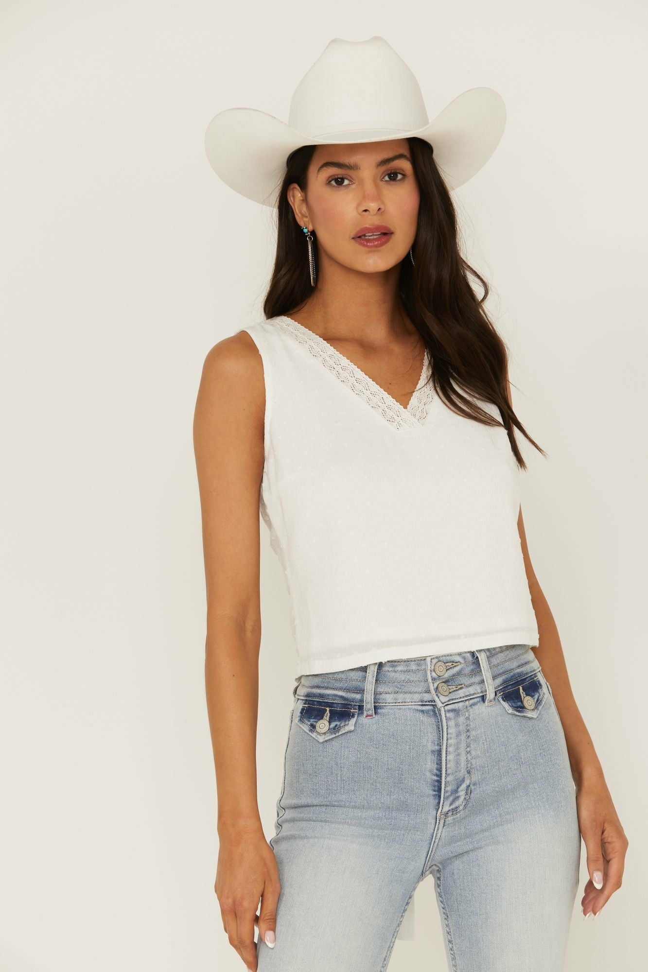 Idyllwind Quail Ridge Lace Back Tank Top White