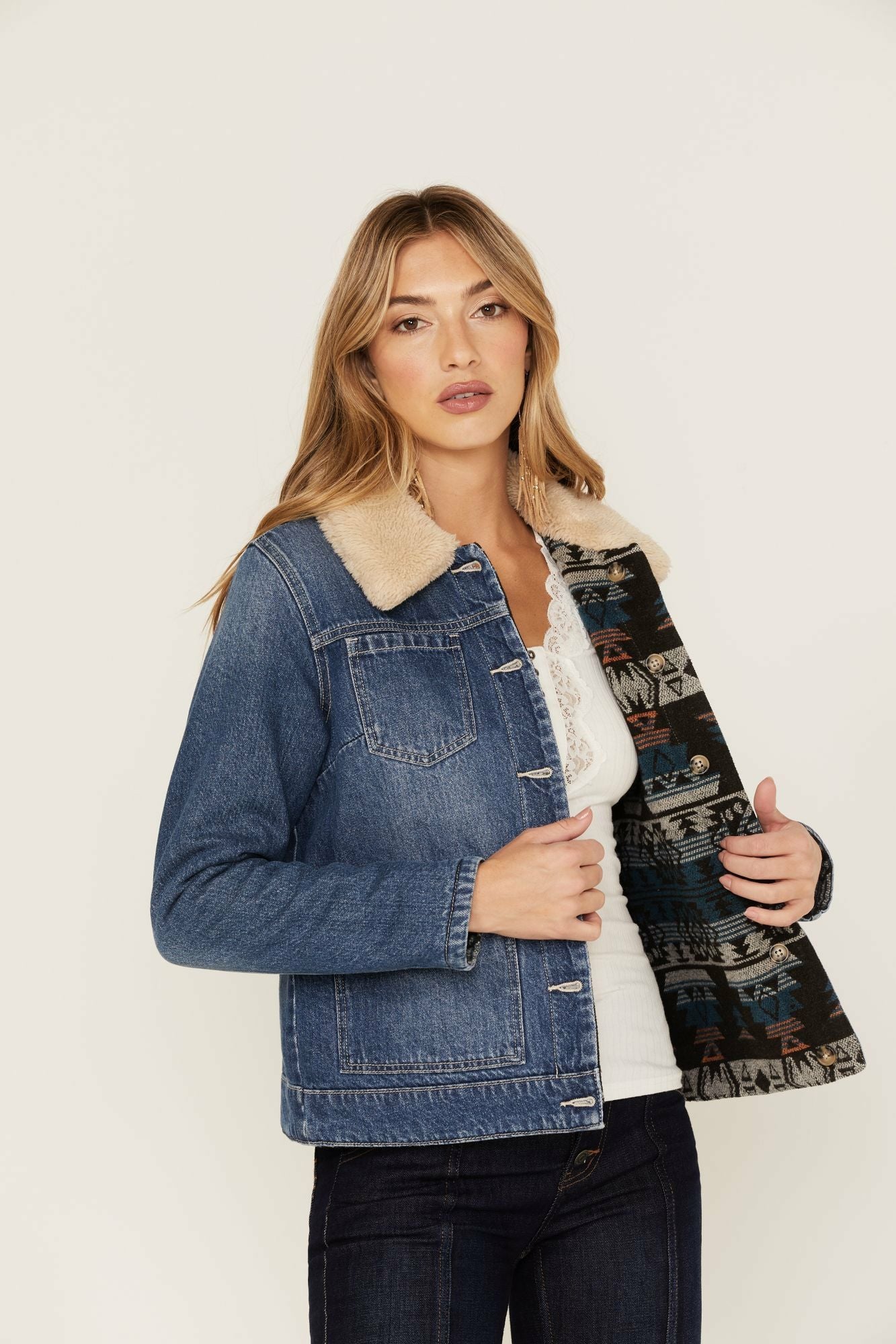 Idyllwind Medium Wash Reversible Sherpa Blanket Denim Jacket Dark Wash