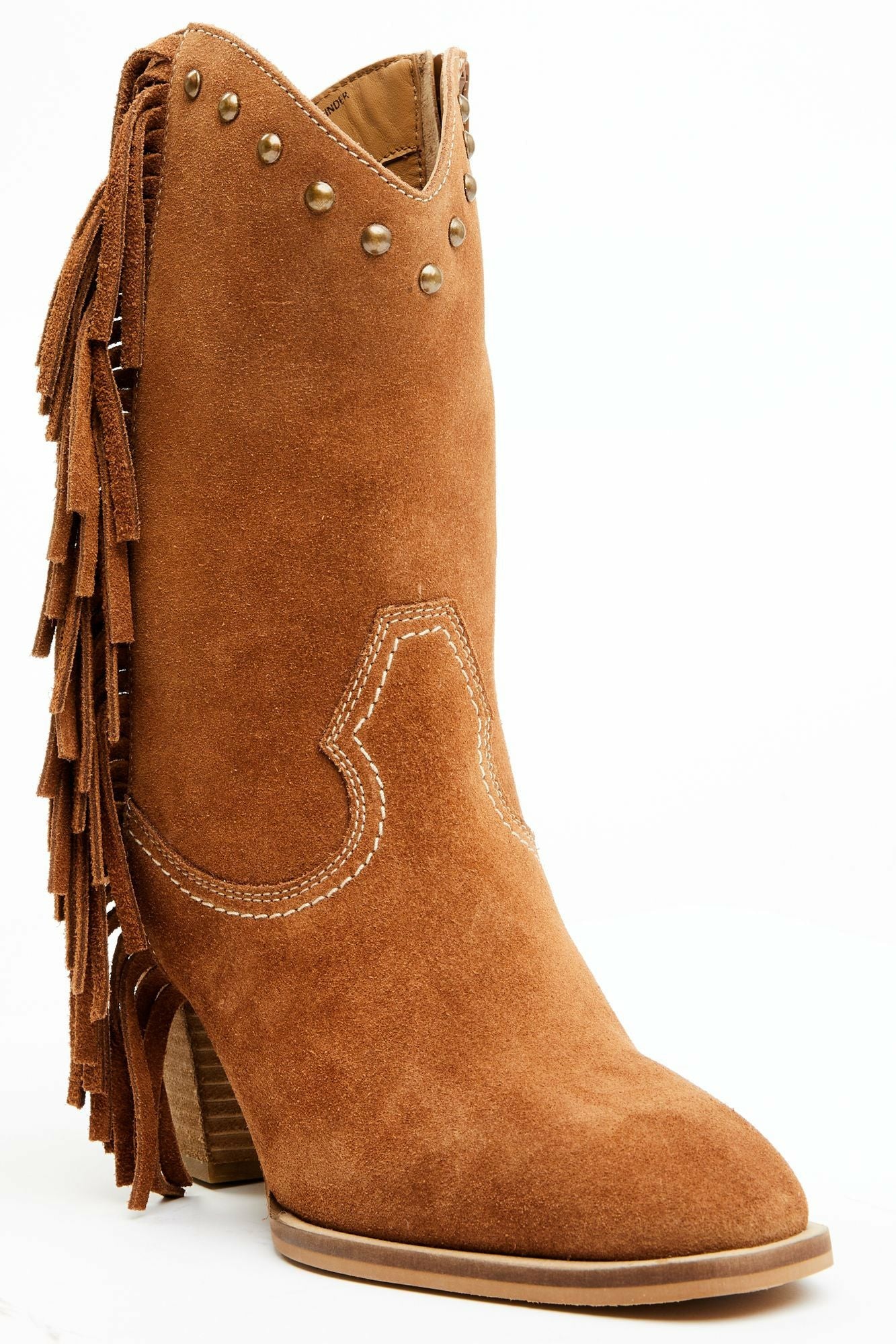 Idyllwind Sidewinder Studded Fringe Suede Fashion Booties - Round Toe Brown