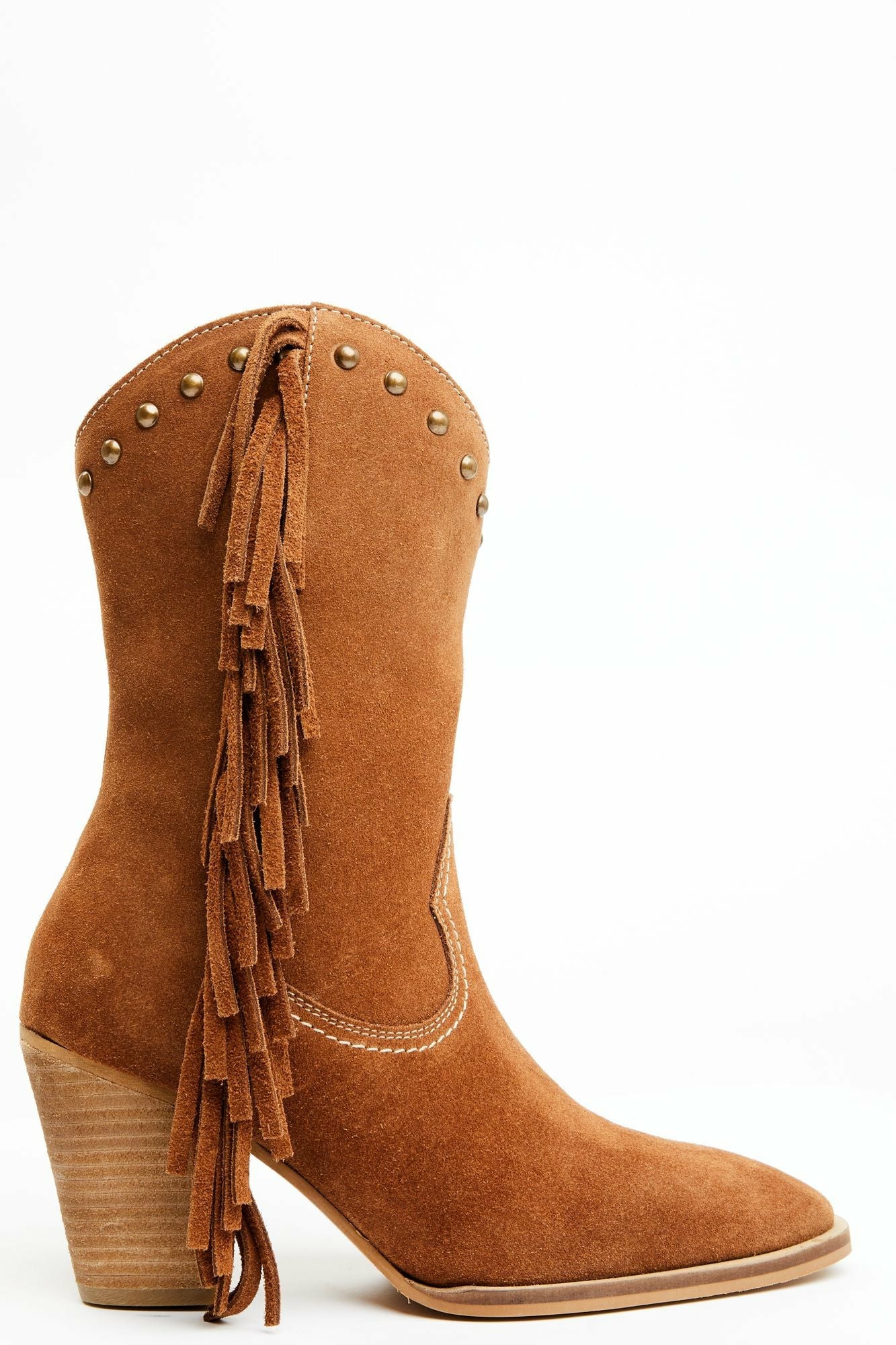 Idyllwind Sidewinder Studded Fringe Suede Fashion Booties - Round Toe Brown