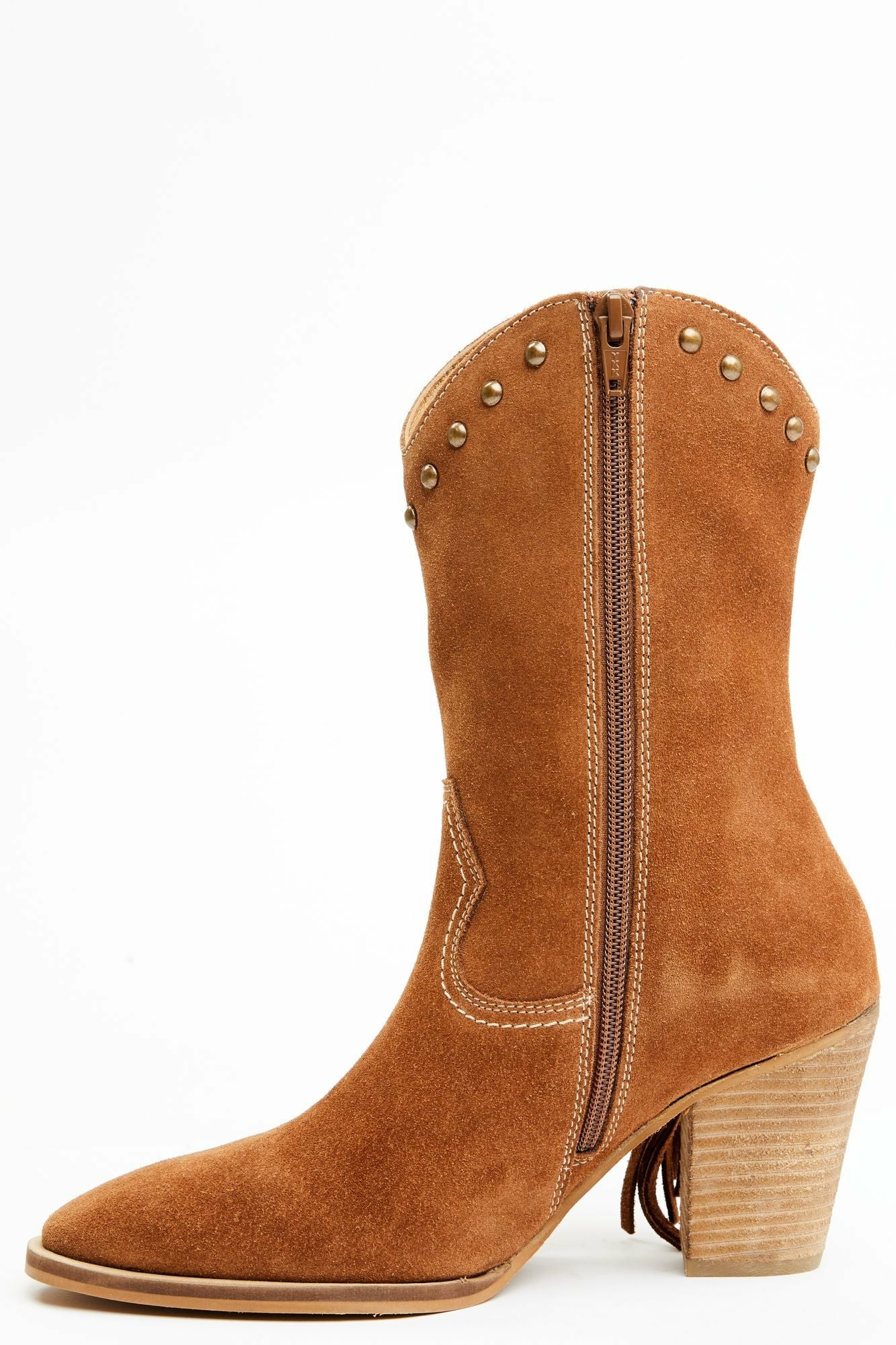 Idyllwind Sidewinder Studded Fringe Suede Fashion Booties - Round Toe Brown