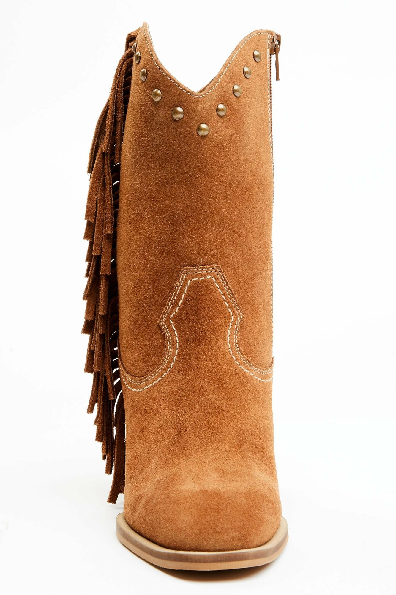 Idyllwind Sidewinder Studded Fringe Suede Fashion Booties - Round Toe Brown