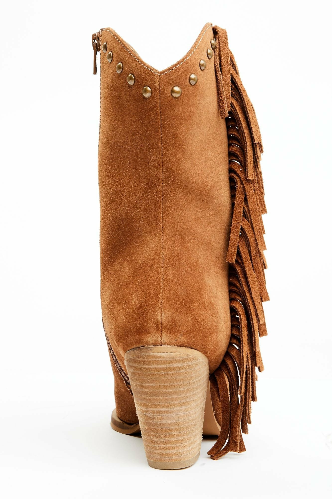 Idyllwind Sidewinder Studded Fringe Suede Fashion Booties - Round Toe Brown