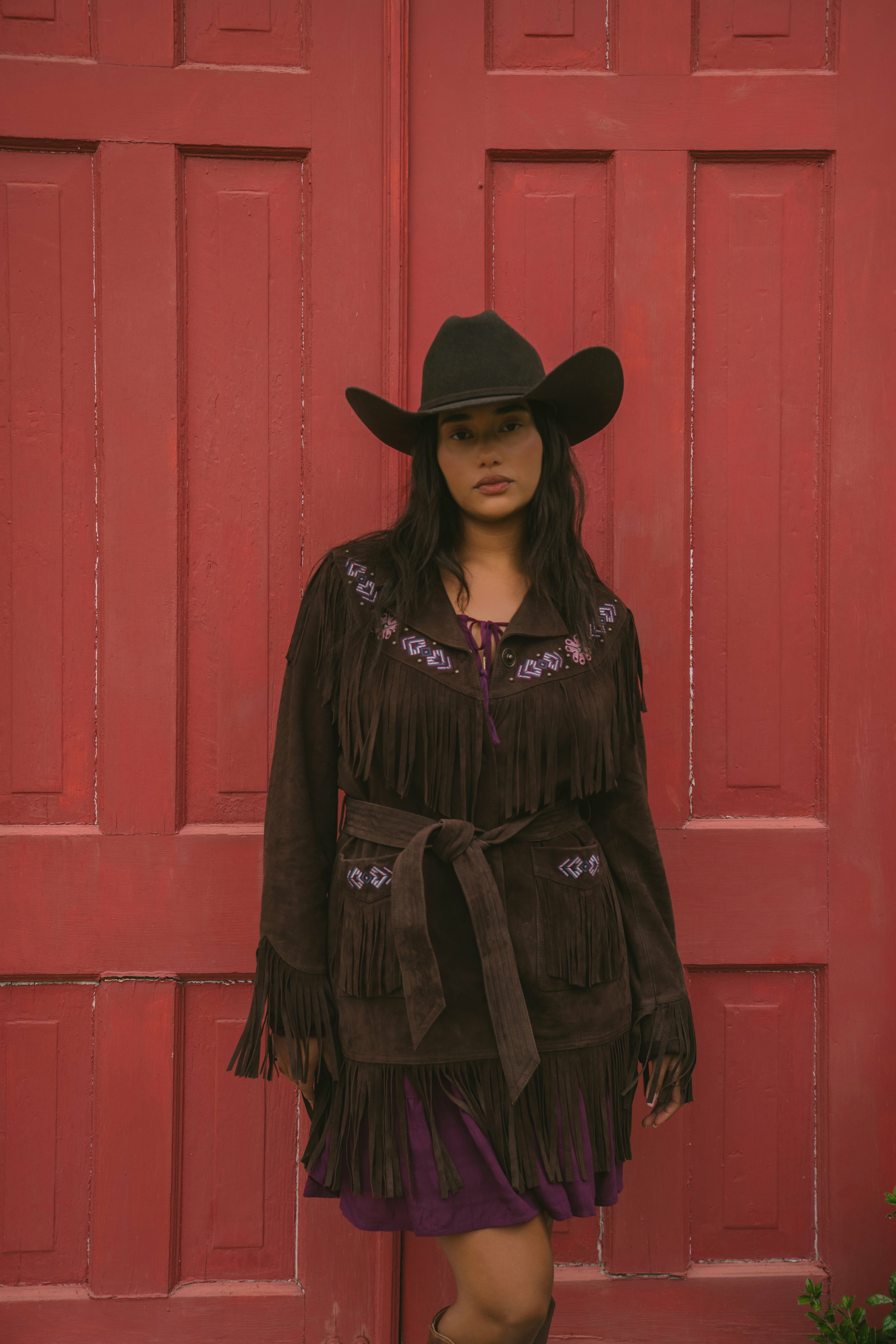 Idyllwind Batavia Embroidered Fringe Suede Jacket Dark Brown